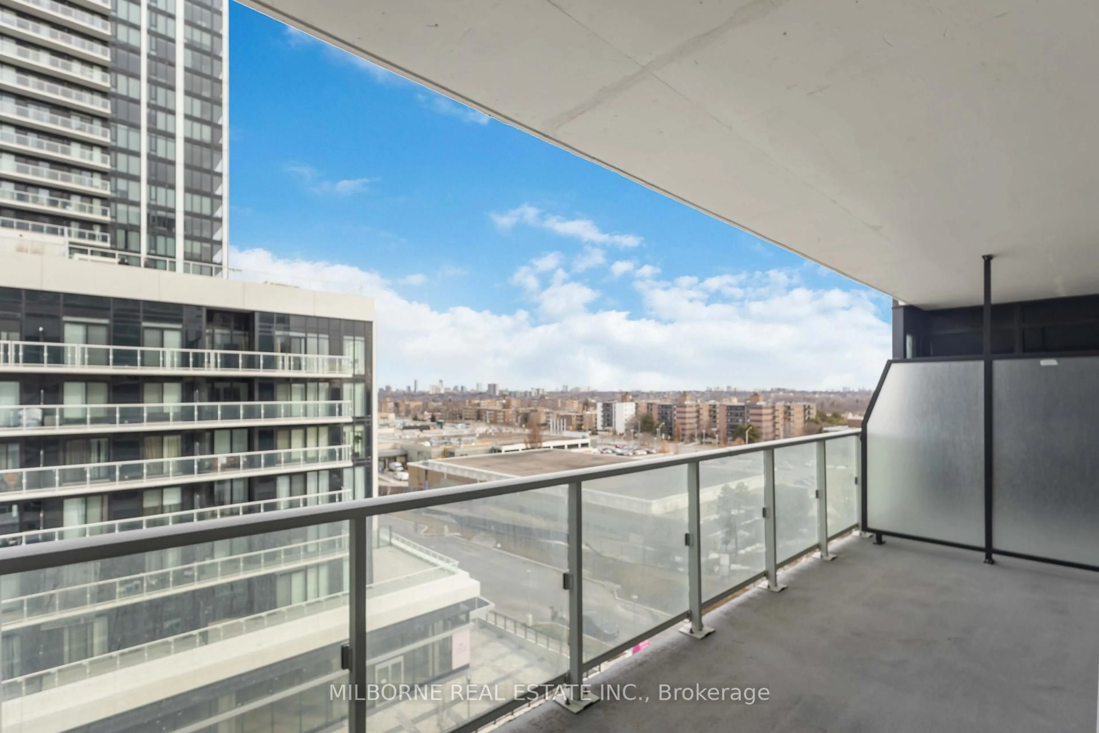 Balcony in the apartment, city buildings view from balcony for 20 O'Neill Rd #332, Toronto Ontario M3C 0R2