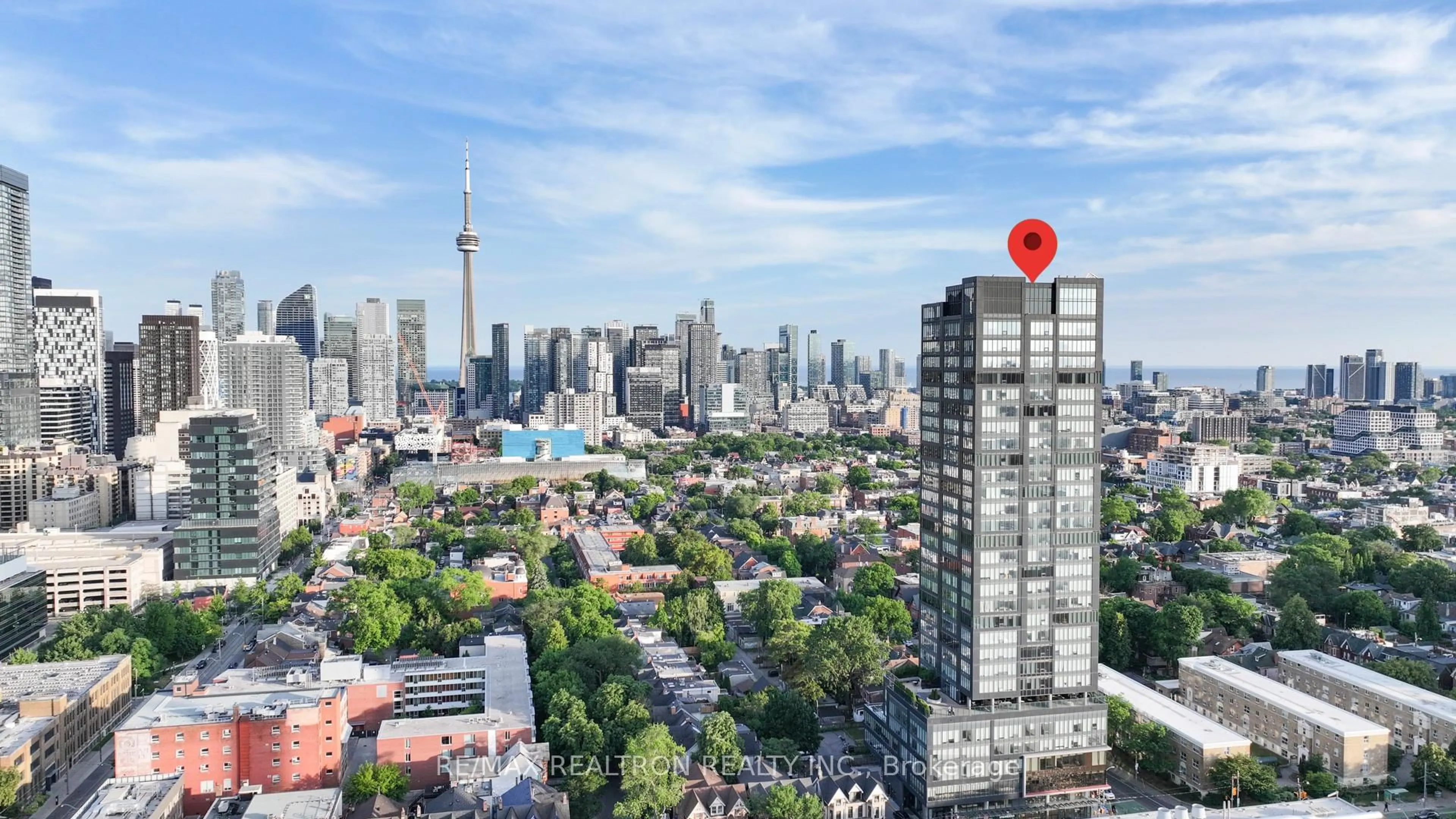 A pic from outside/outdoor area/front of a property/back of a property/a pic from drone, city buildings view from balcony for 203 College St #2105, Toronto Ontario M5T 0C8