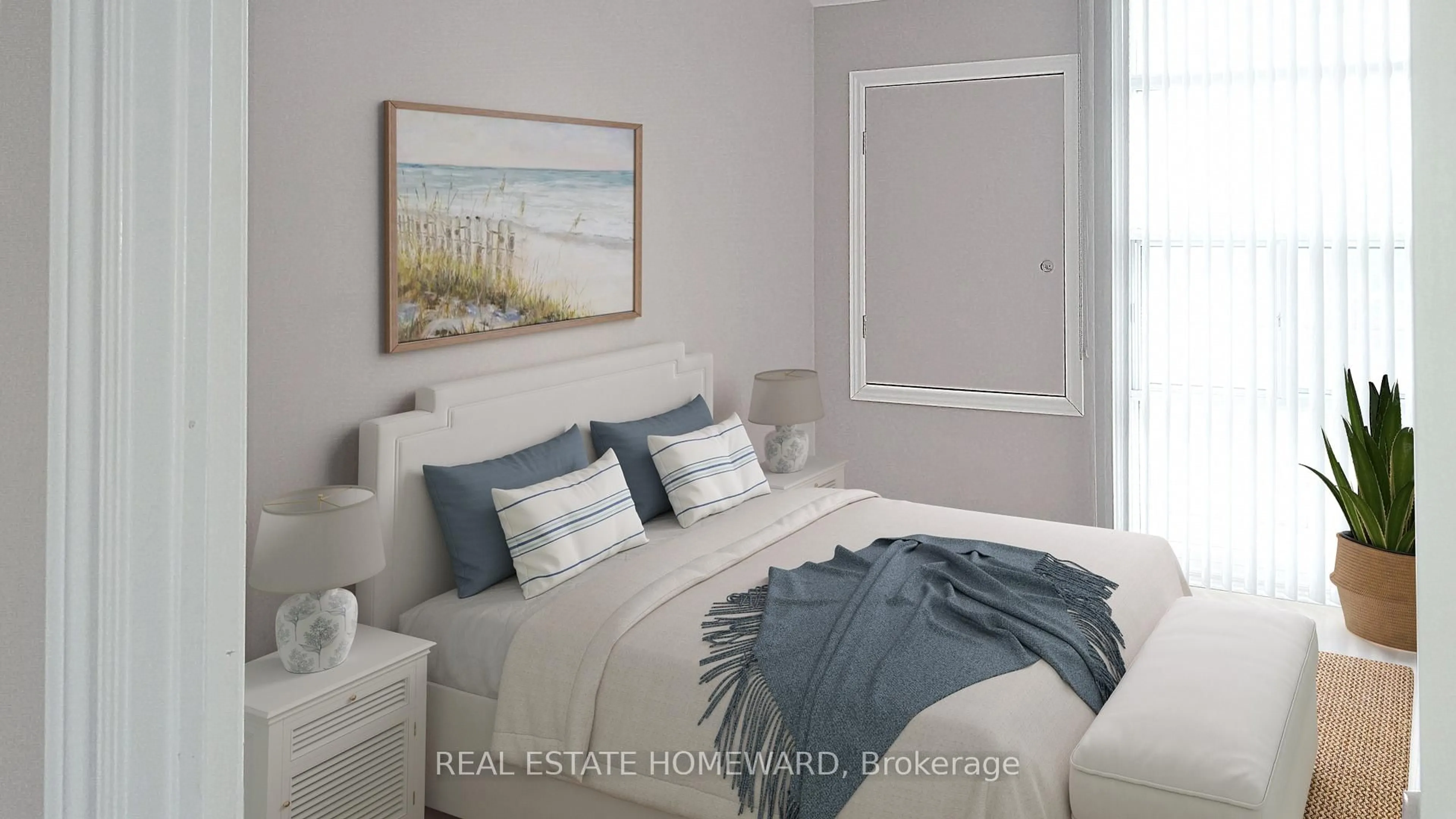 Bedroom with bed, wood/laminate floor for 1 Leaside Park Dr #417, Toronto Ontario M4H 1R1
