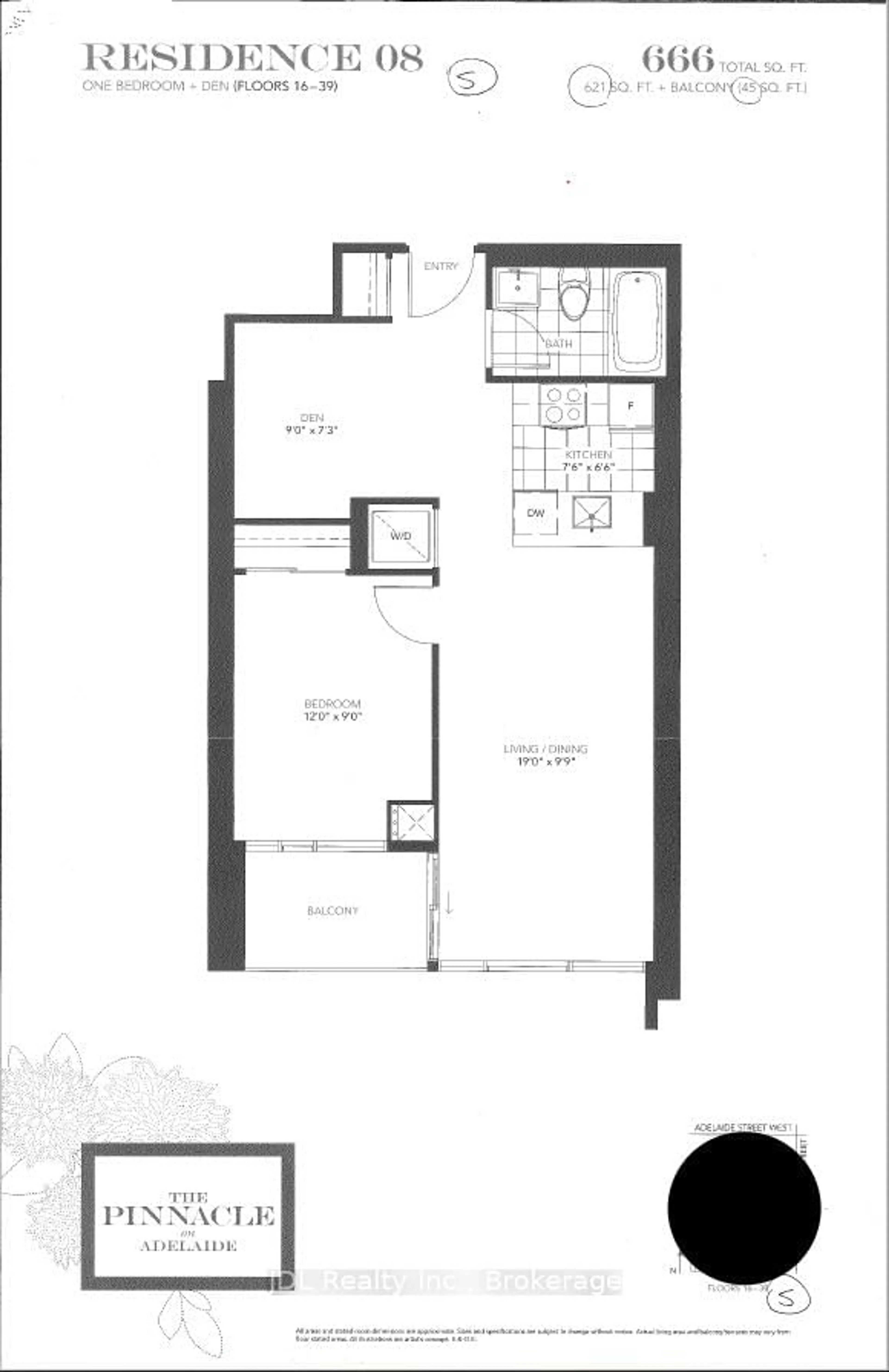 Floor plan for 295 Adelaide St #2708, Toronto Ontario M5V 0L4