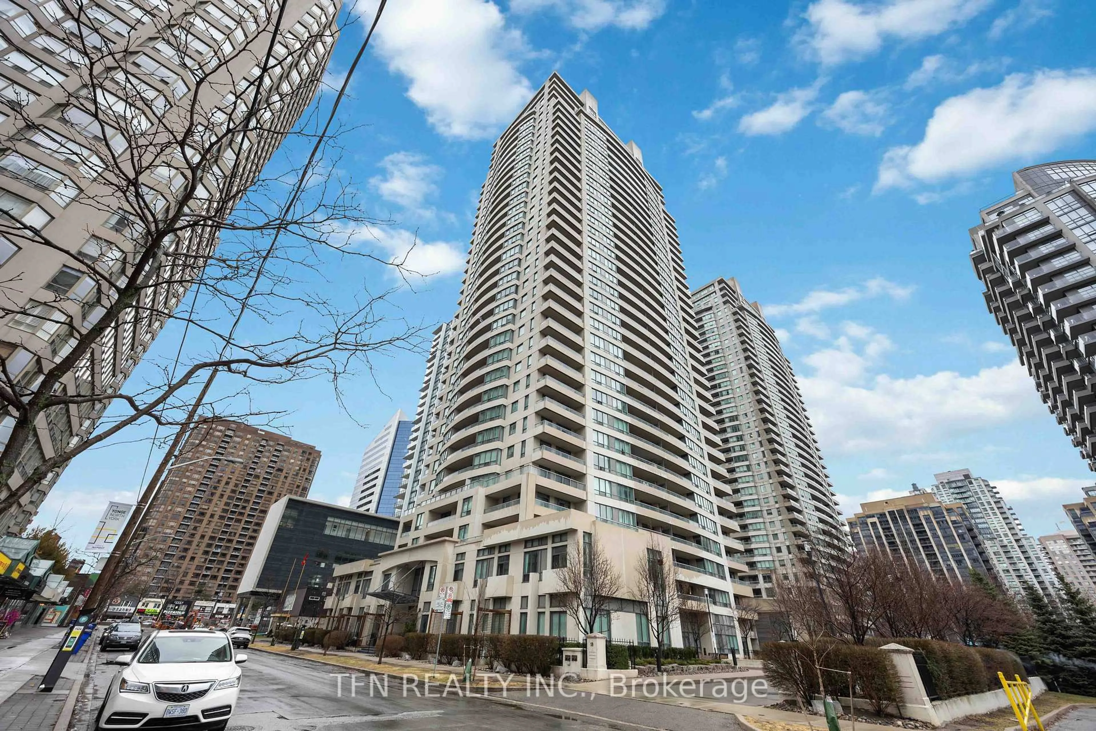 Patio, city buildings view from balcony for 18 Spring Garden Ave #109, Toronto Ontario M2N 7M2
