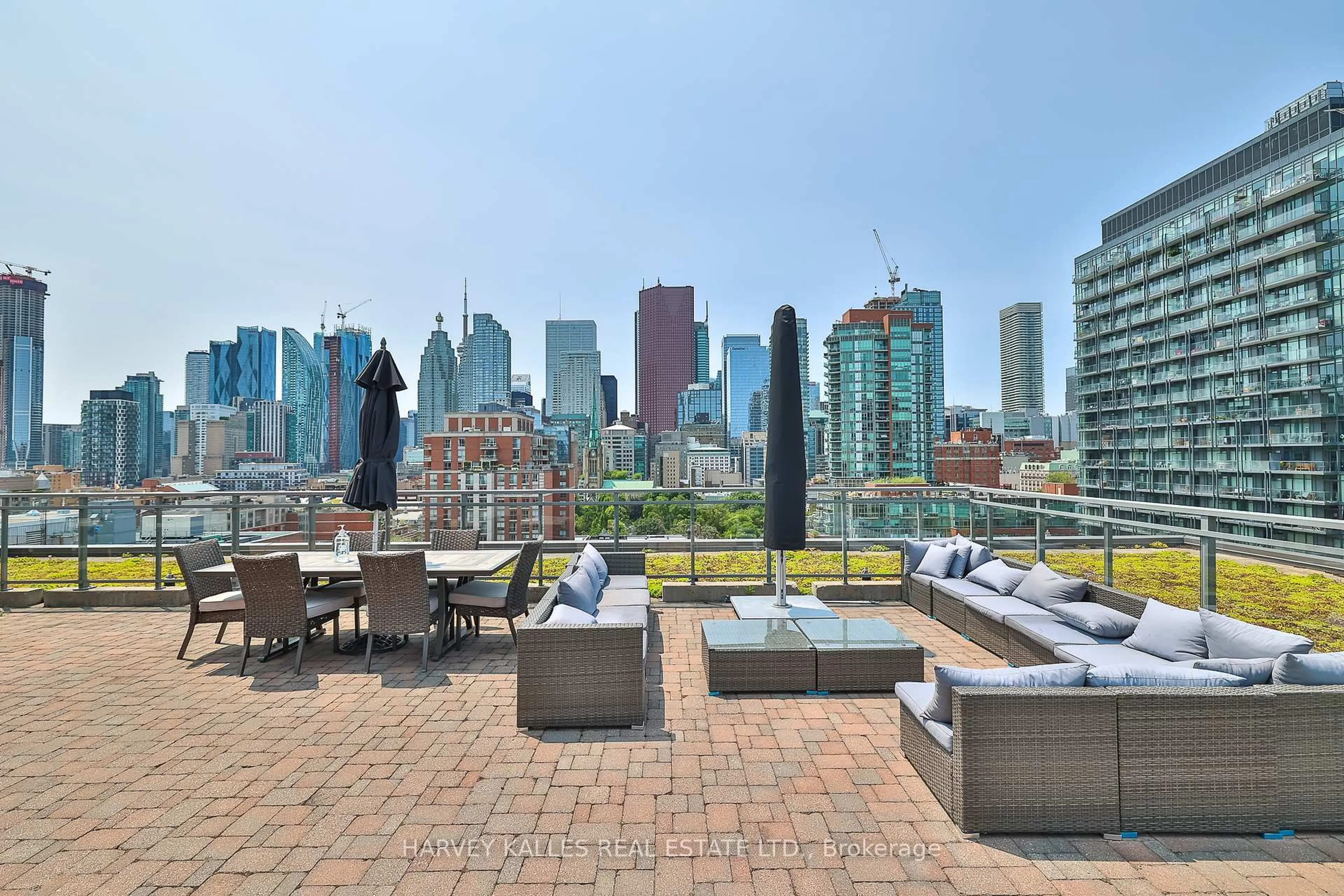 Patio, city buildings view from balcony for 205 Frederick St #1201, Toronto Ontario M5A 4V3
