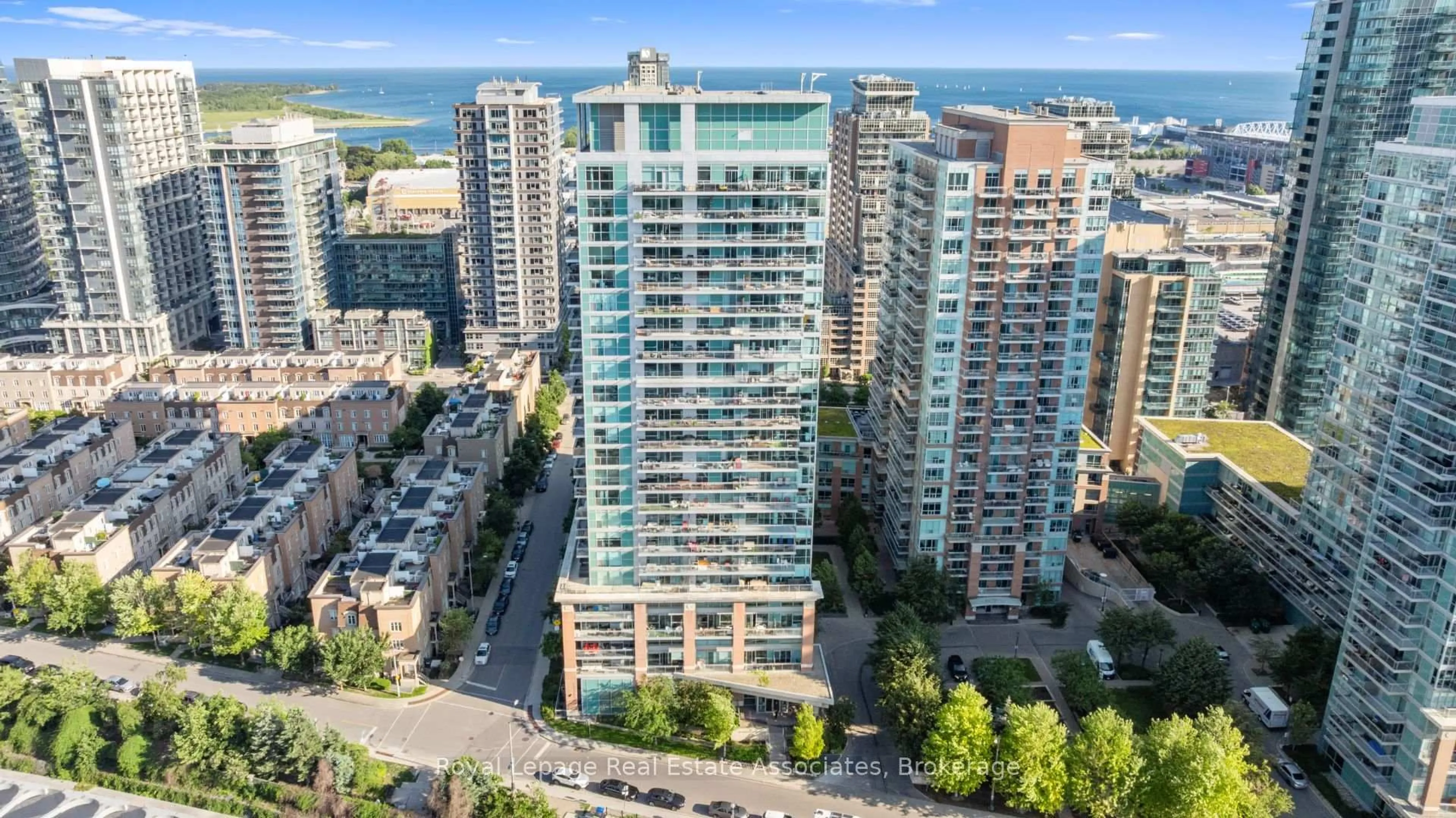 A pic from outside/outdoor area/front of a property/back of a property/a pic from drone, city buildings view from balcony for 80 Western Battery Rd #222, Toronto Ontario M6K 3S1