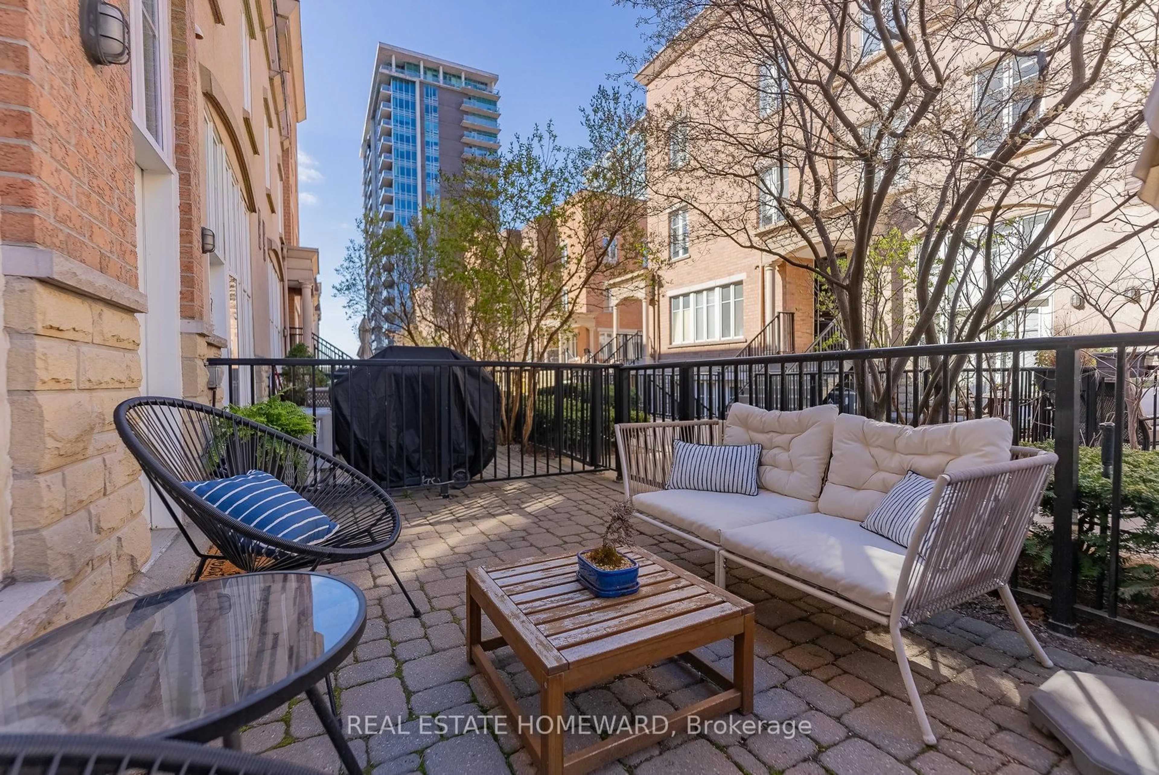 Patio, city buildings view from balcony for 34 Western Battery Rd #429, Toronto Ontario M6K 3N9