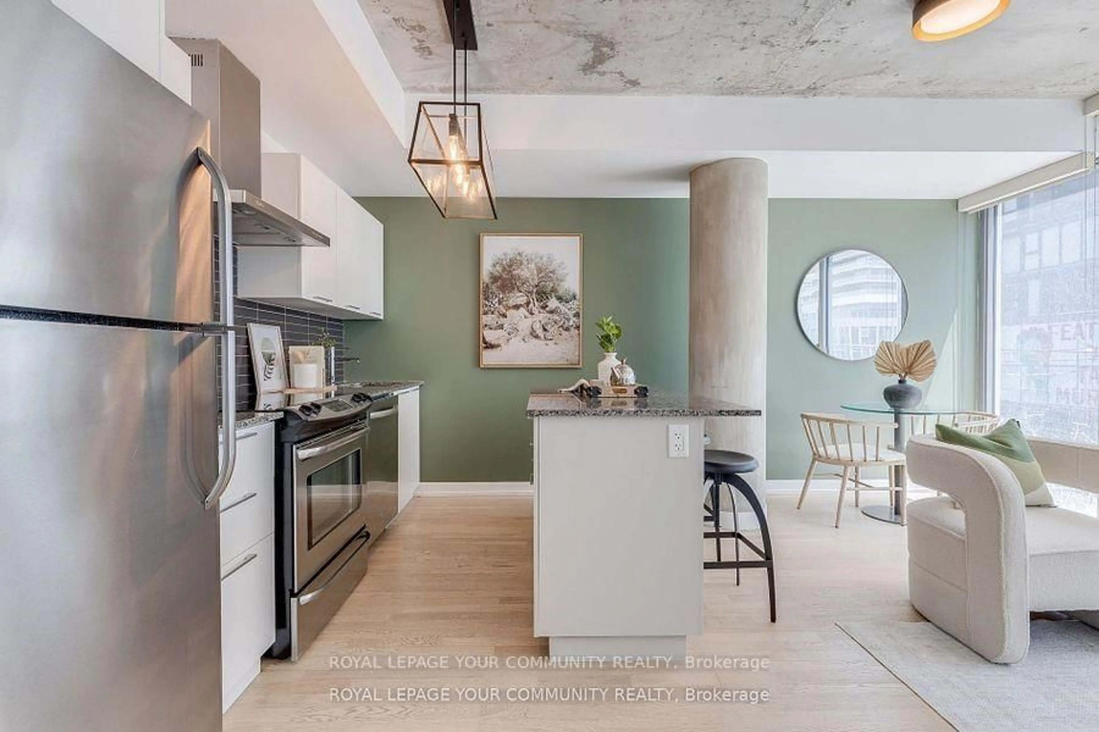 Open concept kitchen, ceramic/tile floor for 650 King St #211, Toronto Ontario M5V 1M7