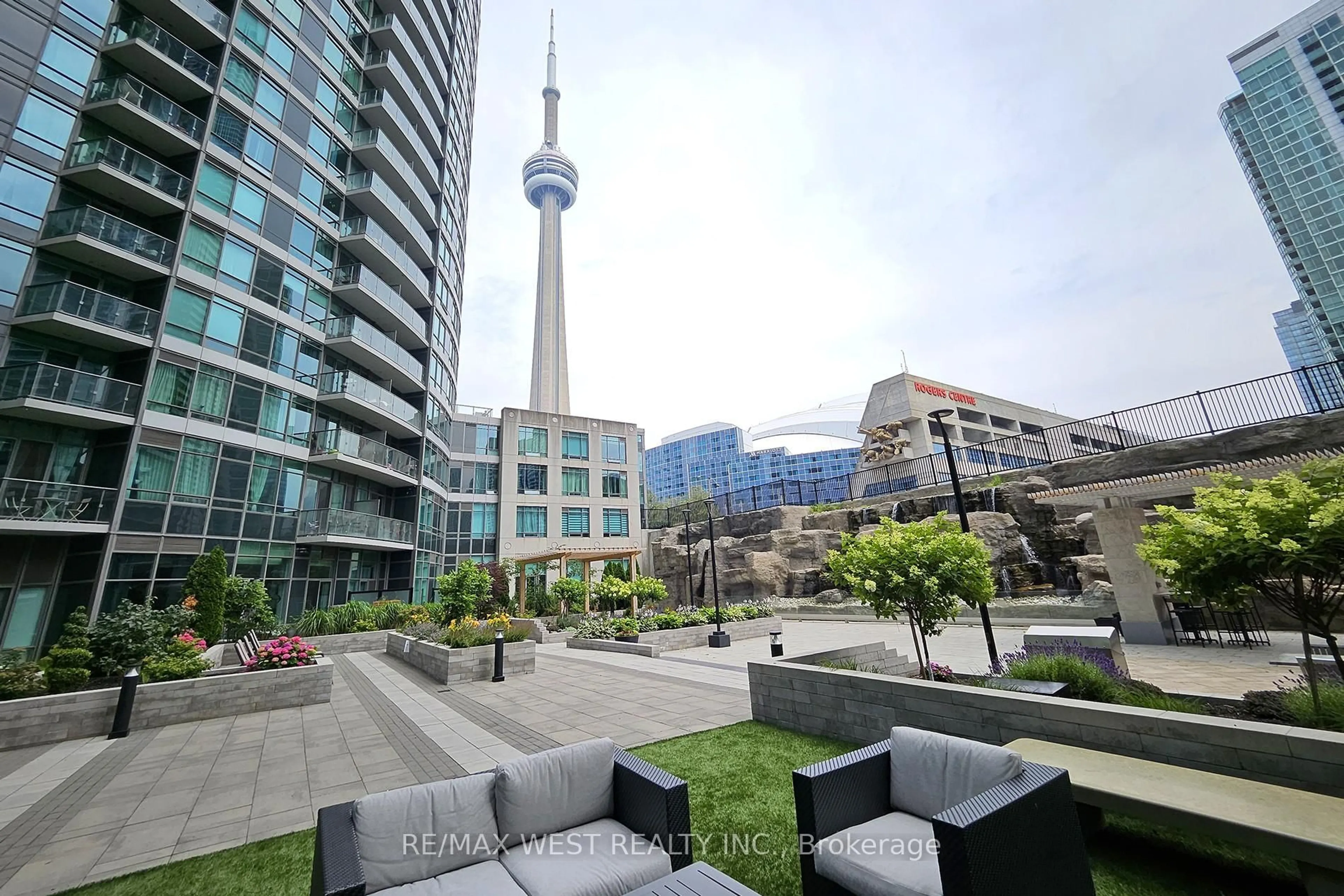 Patio, city buildings view from balcony for 361 Front St #2209, Toronto Ontario M5V 3R5