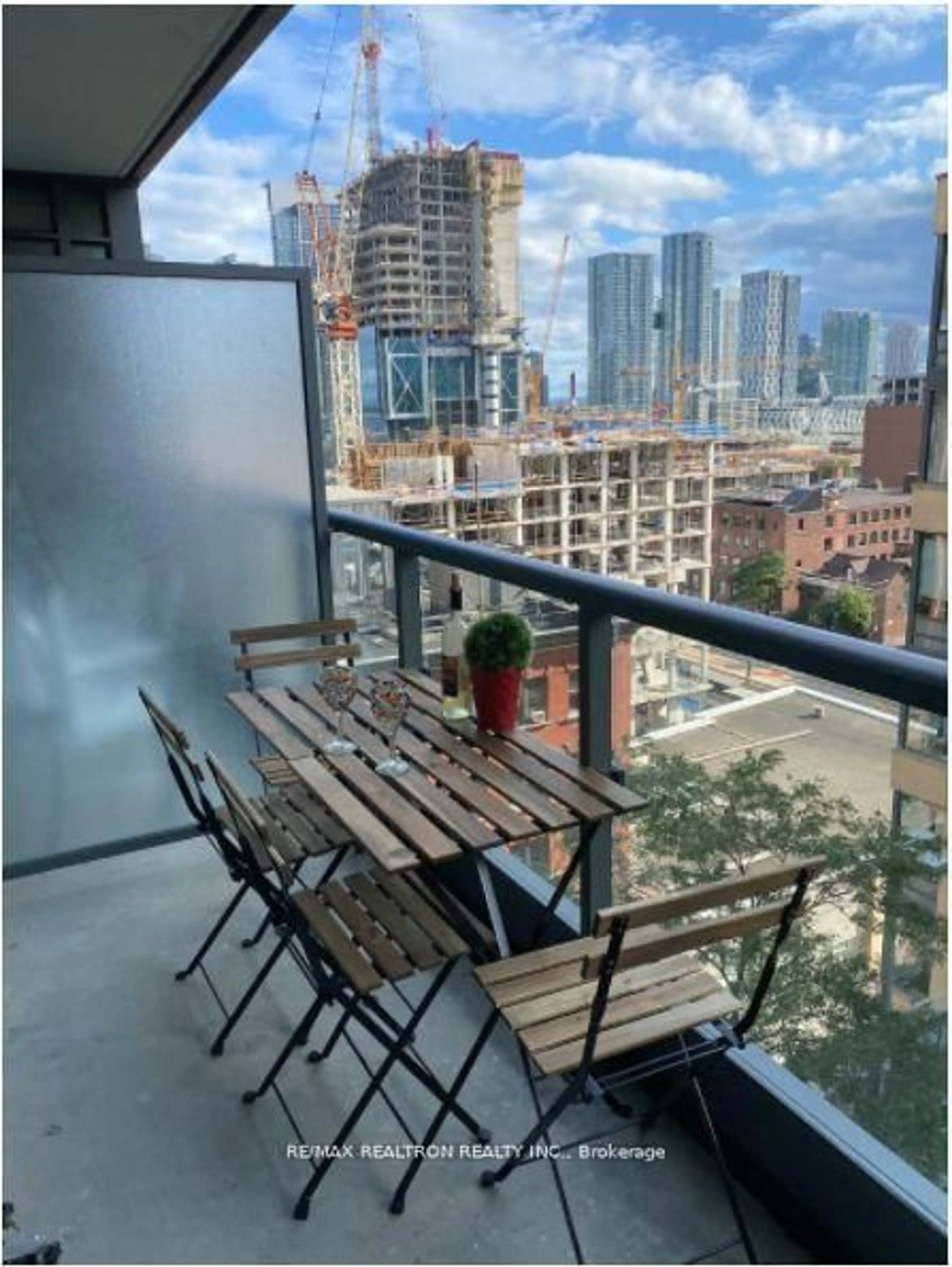 Balcony in the apartment, city buildings view from balcony for 8 Charlotte St #1008, Toronto Ontario M5V 0K4