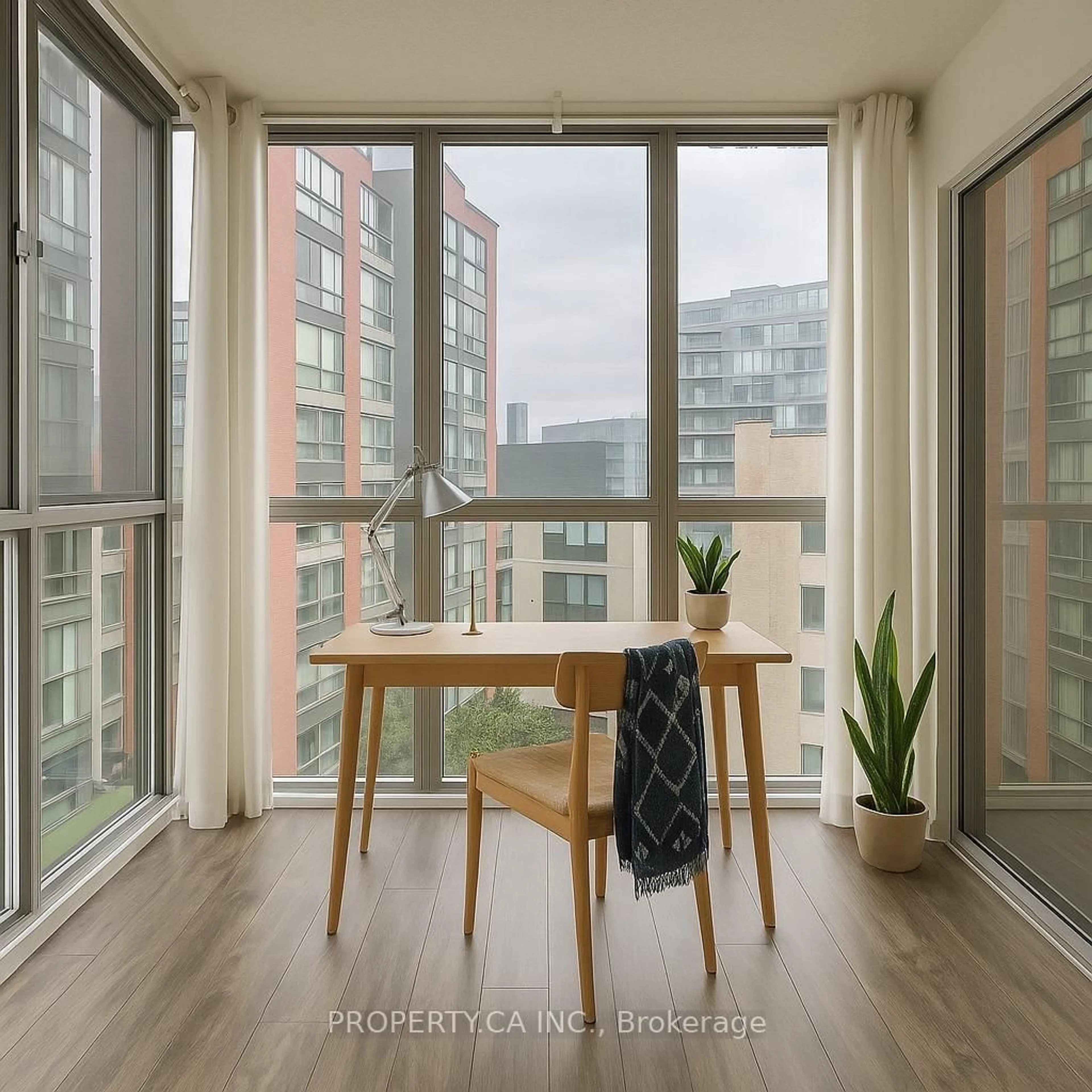 Balcony in the apartment, city buildings view from balcony for 801 King St #804, Toronto Ontario M5V 3C9