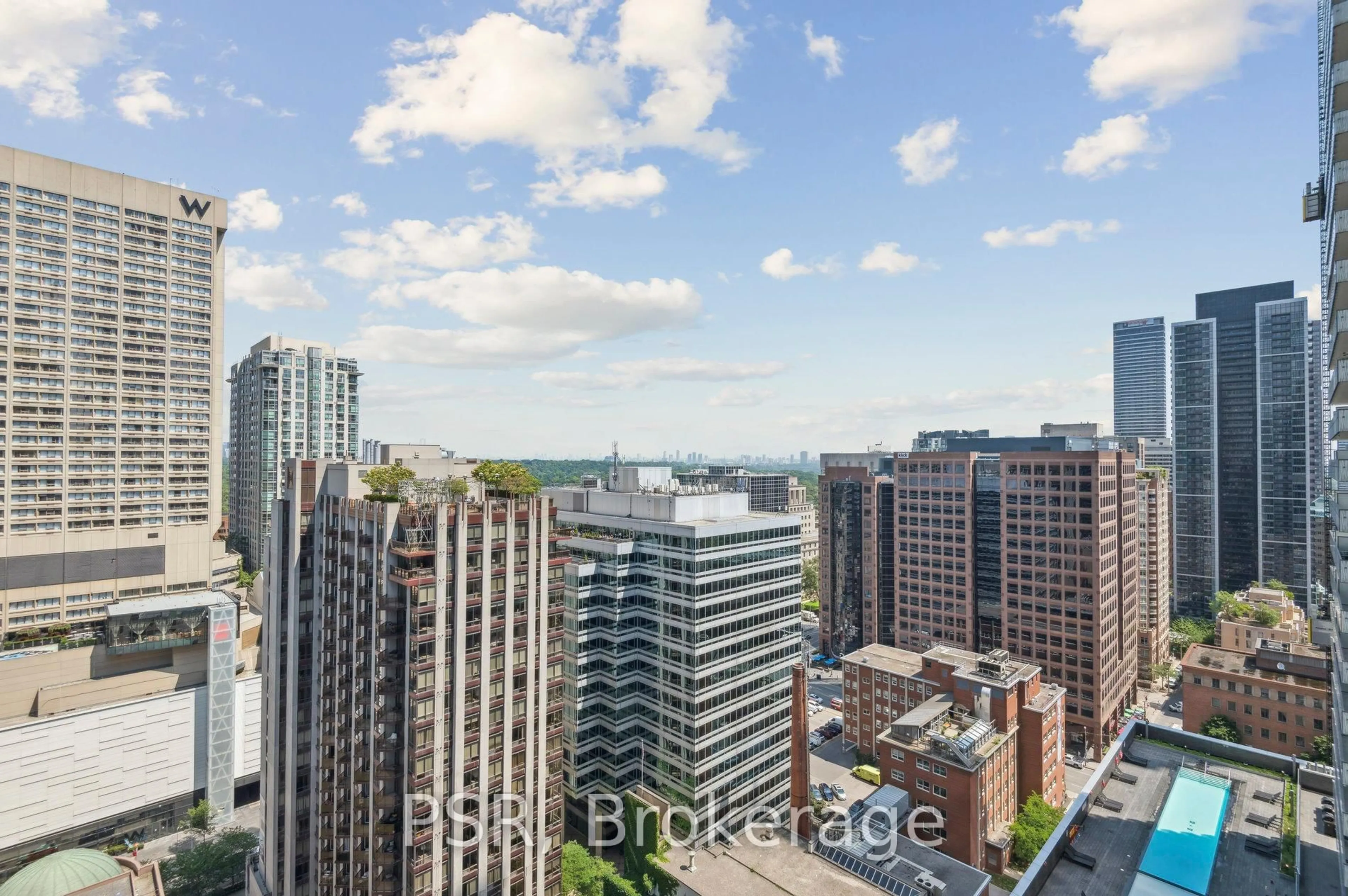 A pic from outside/outdoor area/front of a property/back of a property/a pic from drone, city buildings view from balcony for 35 Hayden St #2301, Toronto Ontario M4Y 3C3