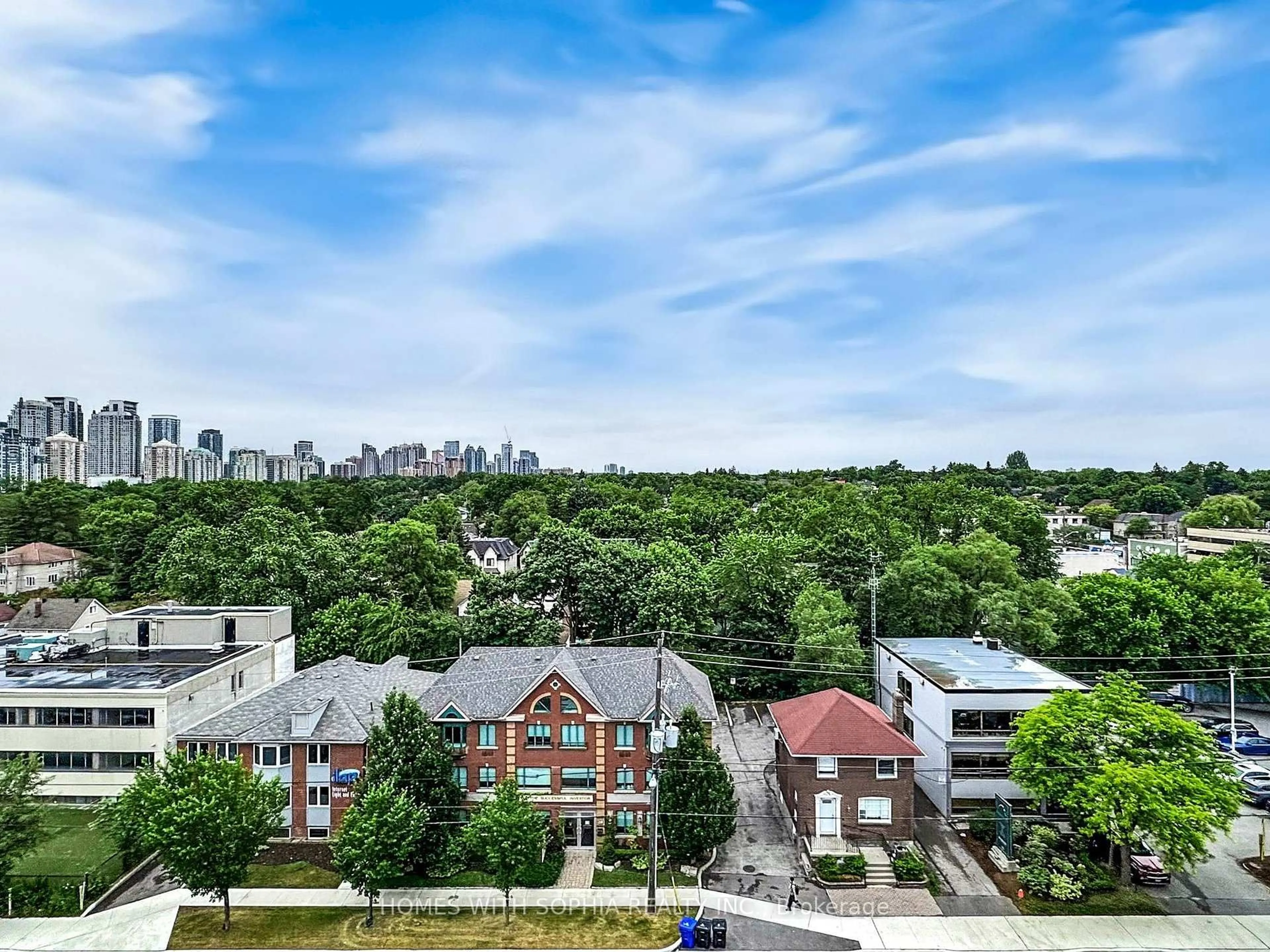 A pic from outside/outdoor area/front of a property/back of a property/a pic from drone, city buildings view from balcony for 181 Sheppard Ave #713, Toronto Ontario M2N 0L9