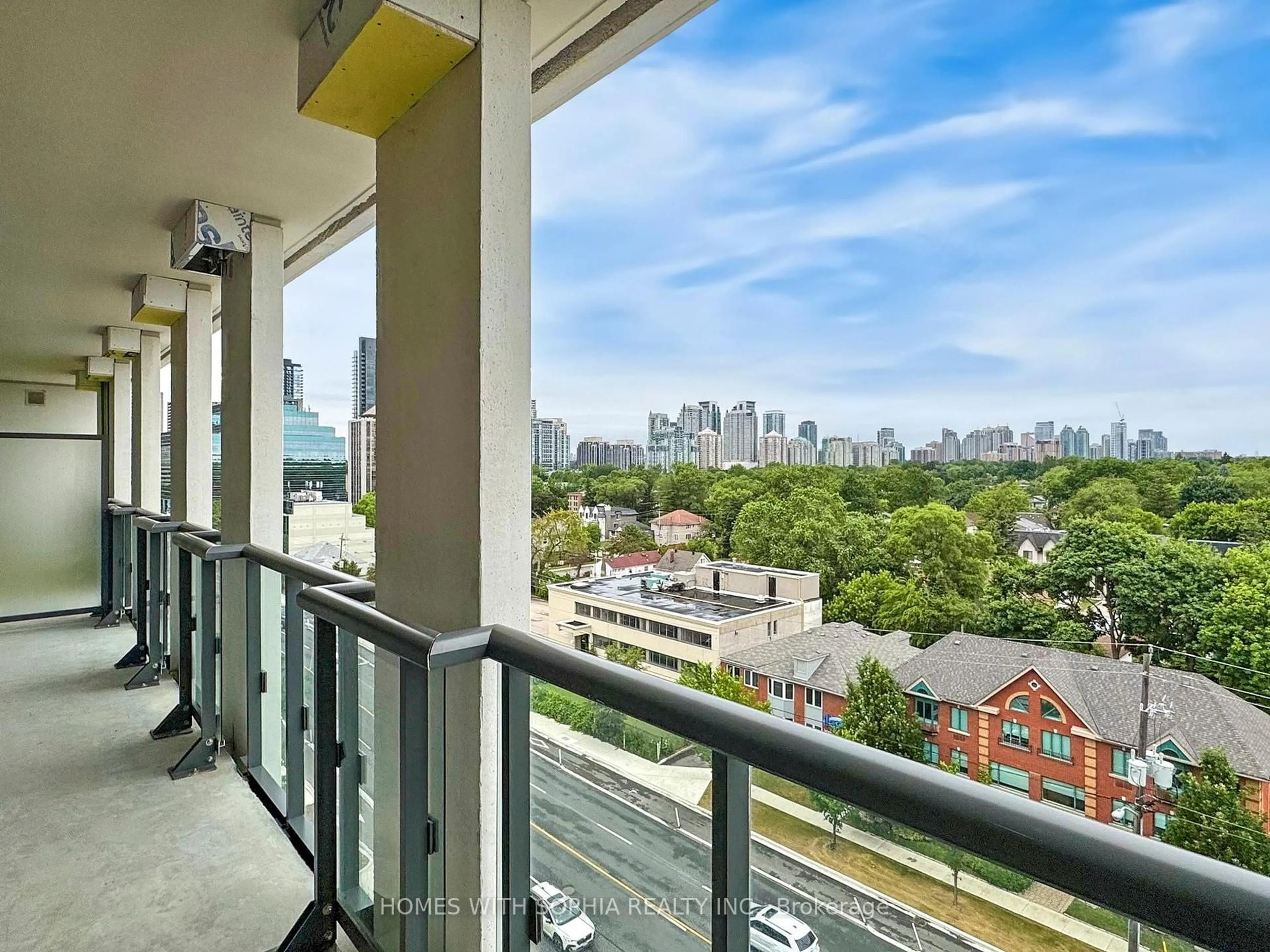 Balcony in the apartment, city buildings view from balcony for 181 Sheppard Ave #713, Toronto Ontario M2N 0L9