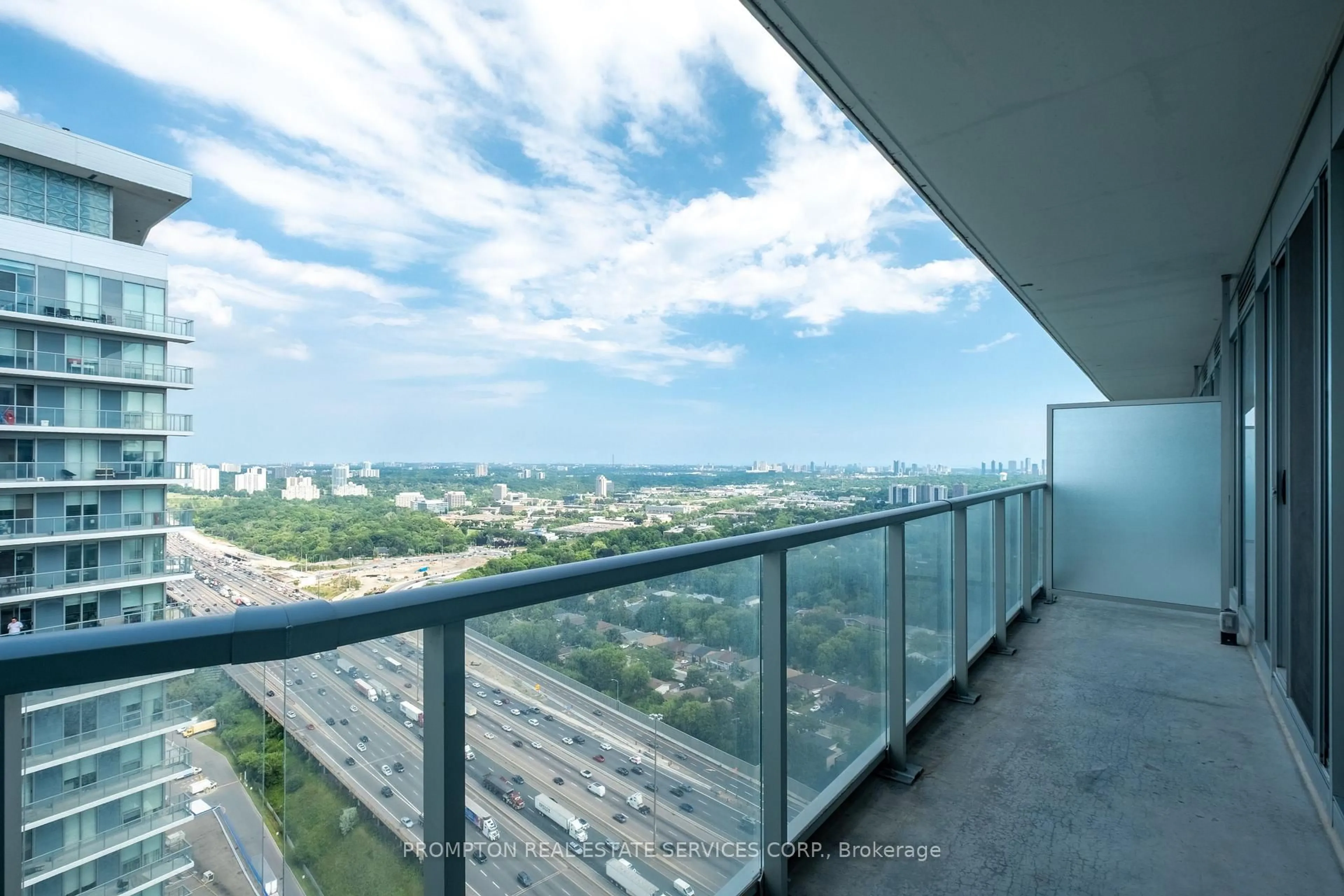 Balcony in the apartment, city buildings view from balcony for 115 McMahon Dr #3807, Toronto Ontario M2K 0E3