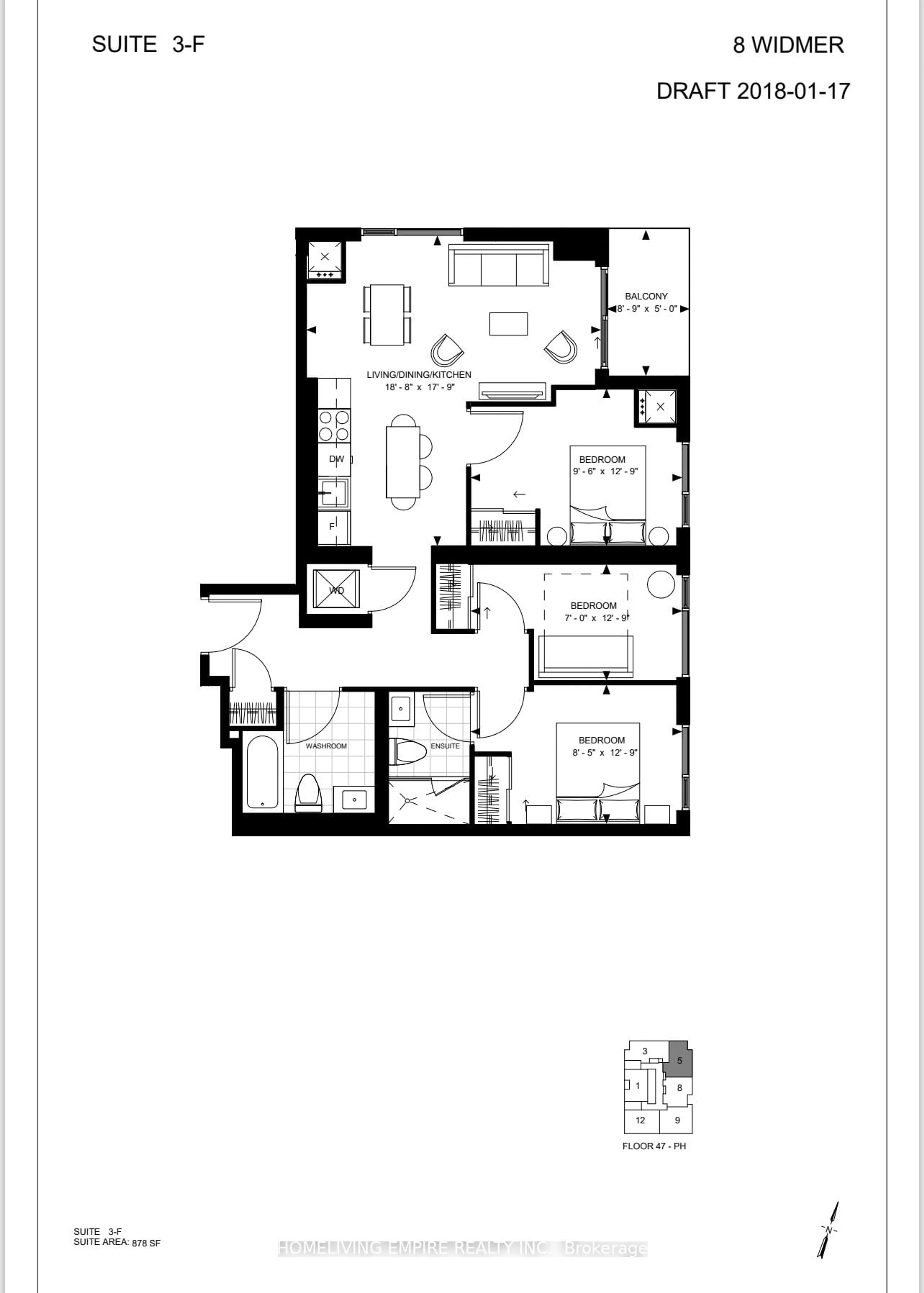 Floor plan for 8 Widmer St #4805, Toronto Ontario M5V 2E7
