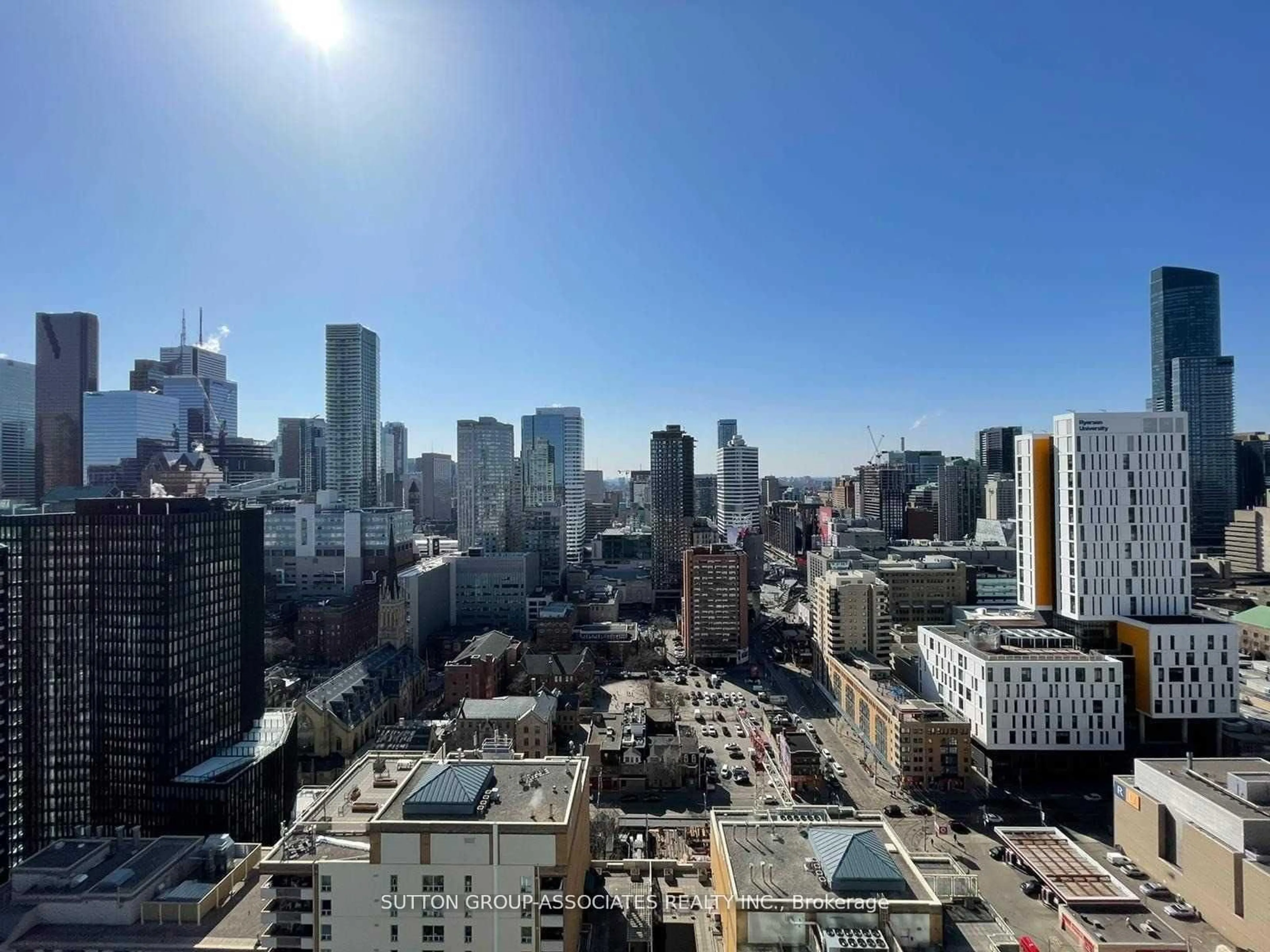 A pic from outside/outdoor area/front of a property/back of a property/a pic from drone, city buildings view from balcony for 77 Mutual St #3107, Toronto Ontario M5B 2A9