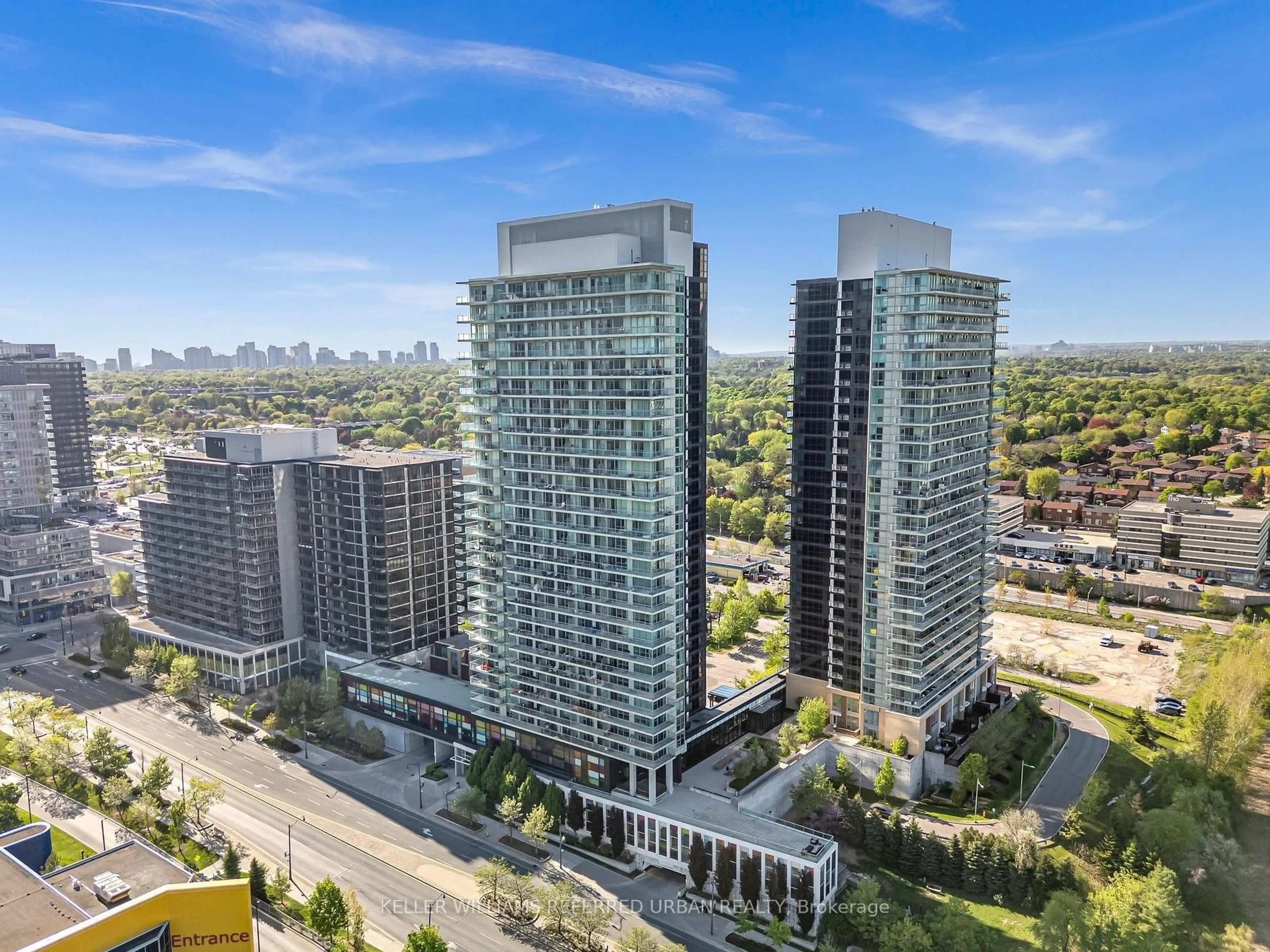 A pic from outside/outdoor area/front of a property/back of a property/a pic from drone, city buildings view from balcony for 29 Singer Crt #812, Toronto Ontario M2K 0B3