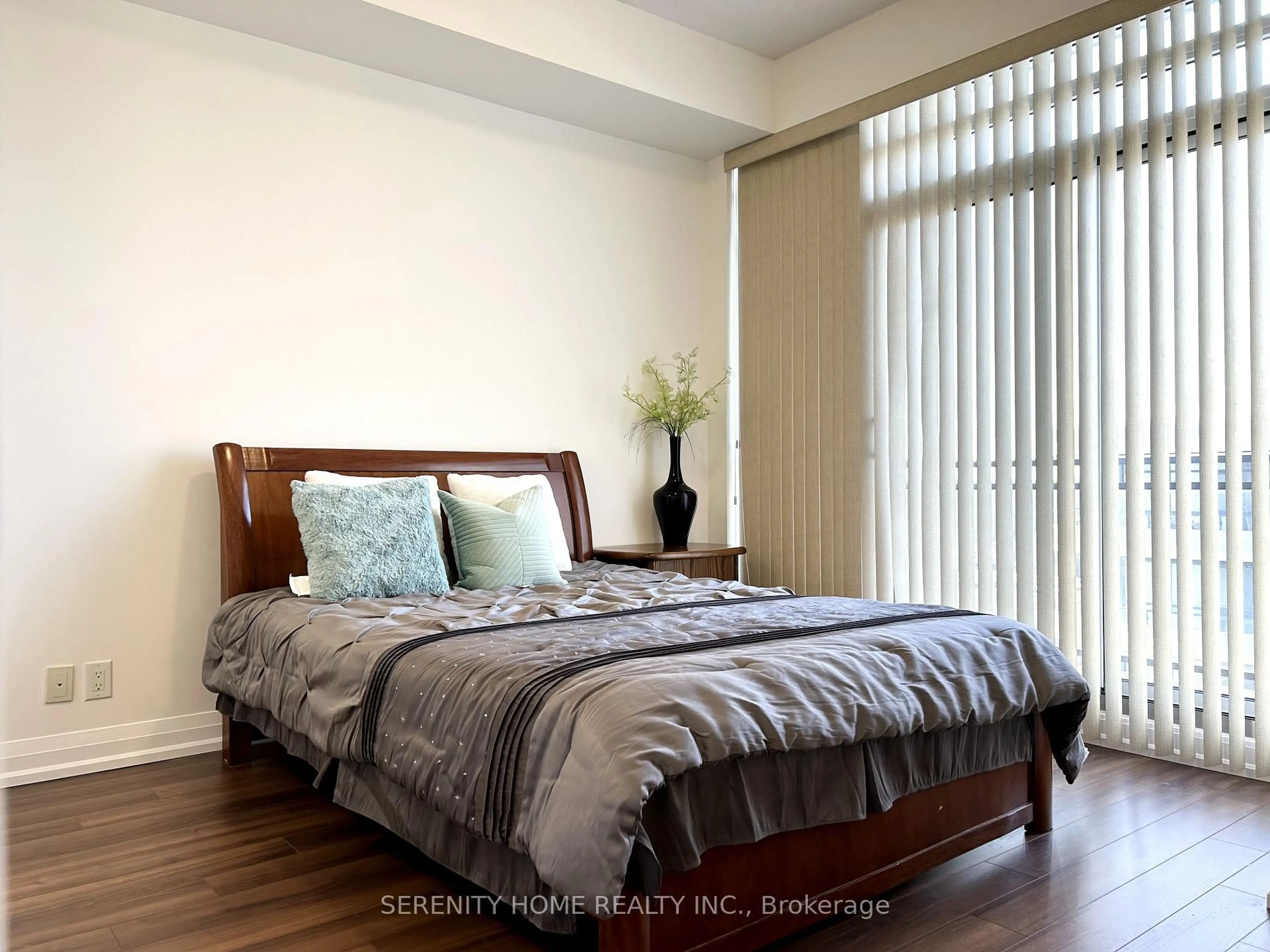 Bedroom with bed, wood/laminate floor for 85 The Donway Way #Ph 1201, Toronto Ontario M3C 0L9