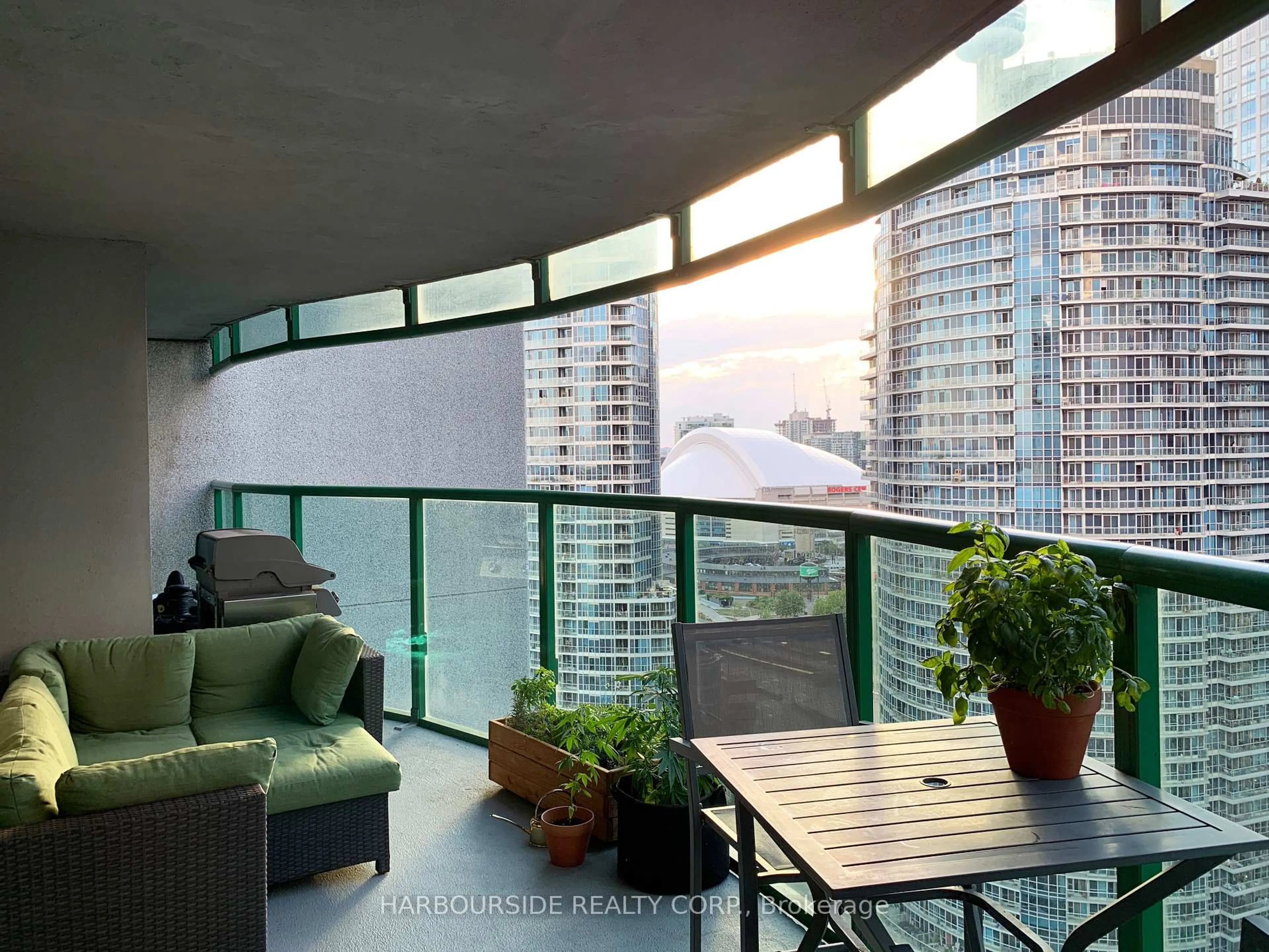 Balcony in the apartment, city buildings view from balcony for 77 Harbour Sq #2901, Toronto Ontario M5J 2S2
