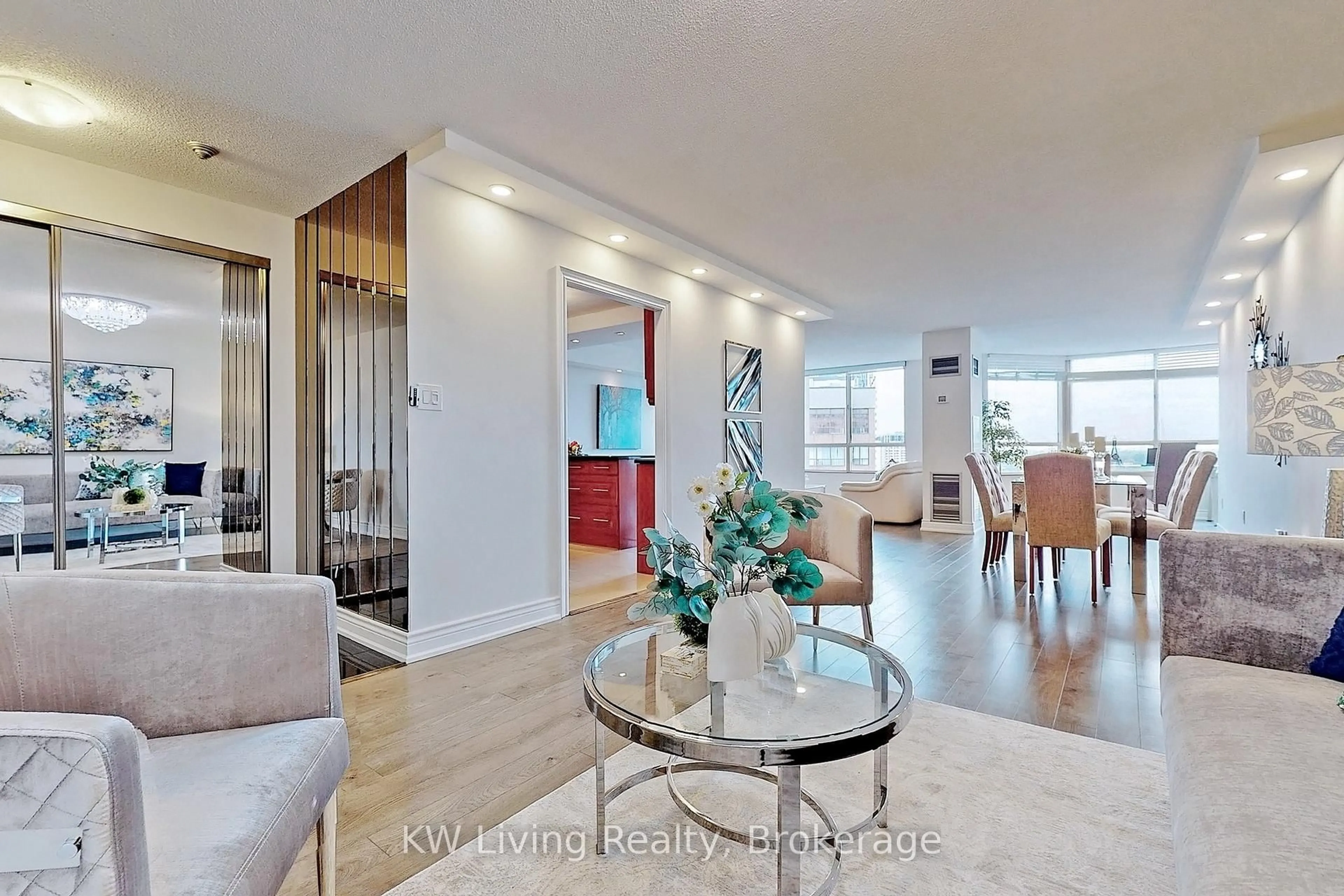 Living room with furniture, wood/laminate floor for 5444 Yonge St #1404, Toronto Ontario M2N 6J4