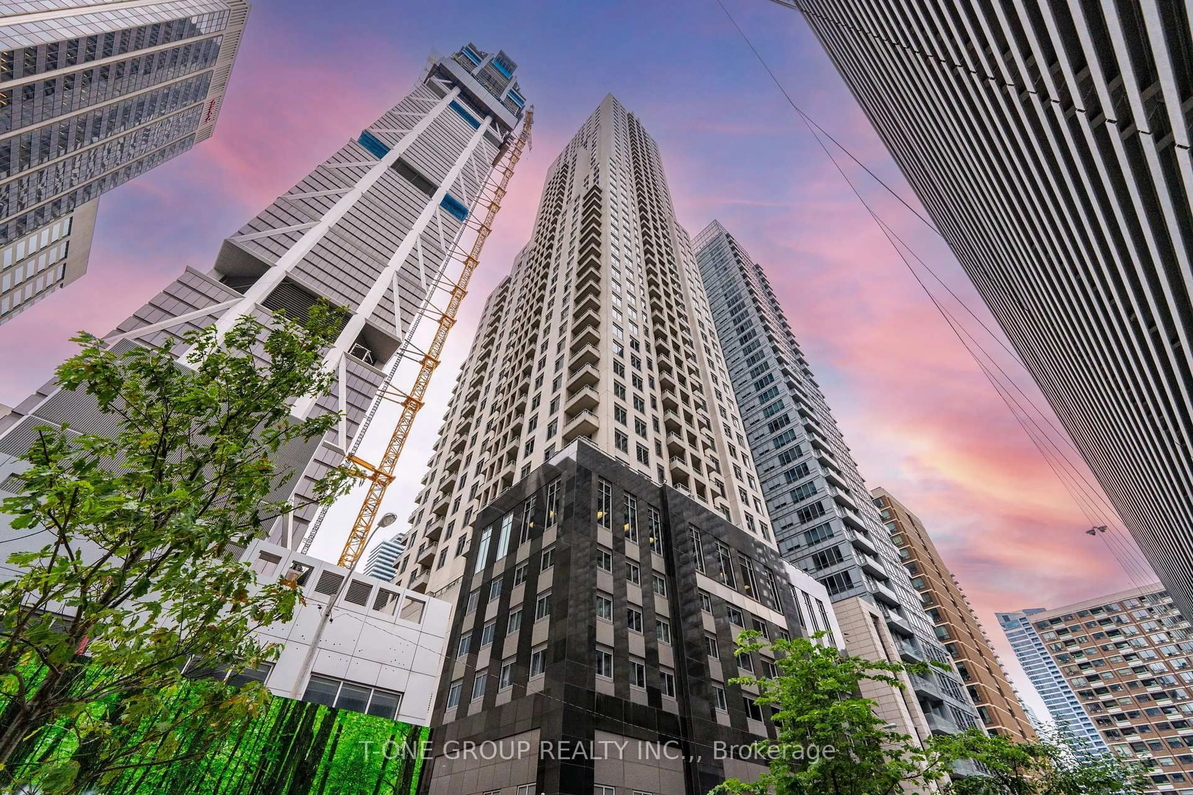 A pic from outside/outdoor area/front of a property/back of a property/a pic from drone, city buildings view from balcony for 35 Balmuto St #1101, Toronto Ontario M4Y 0A3