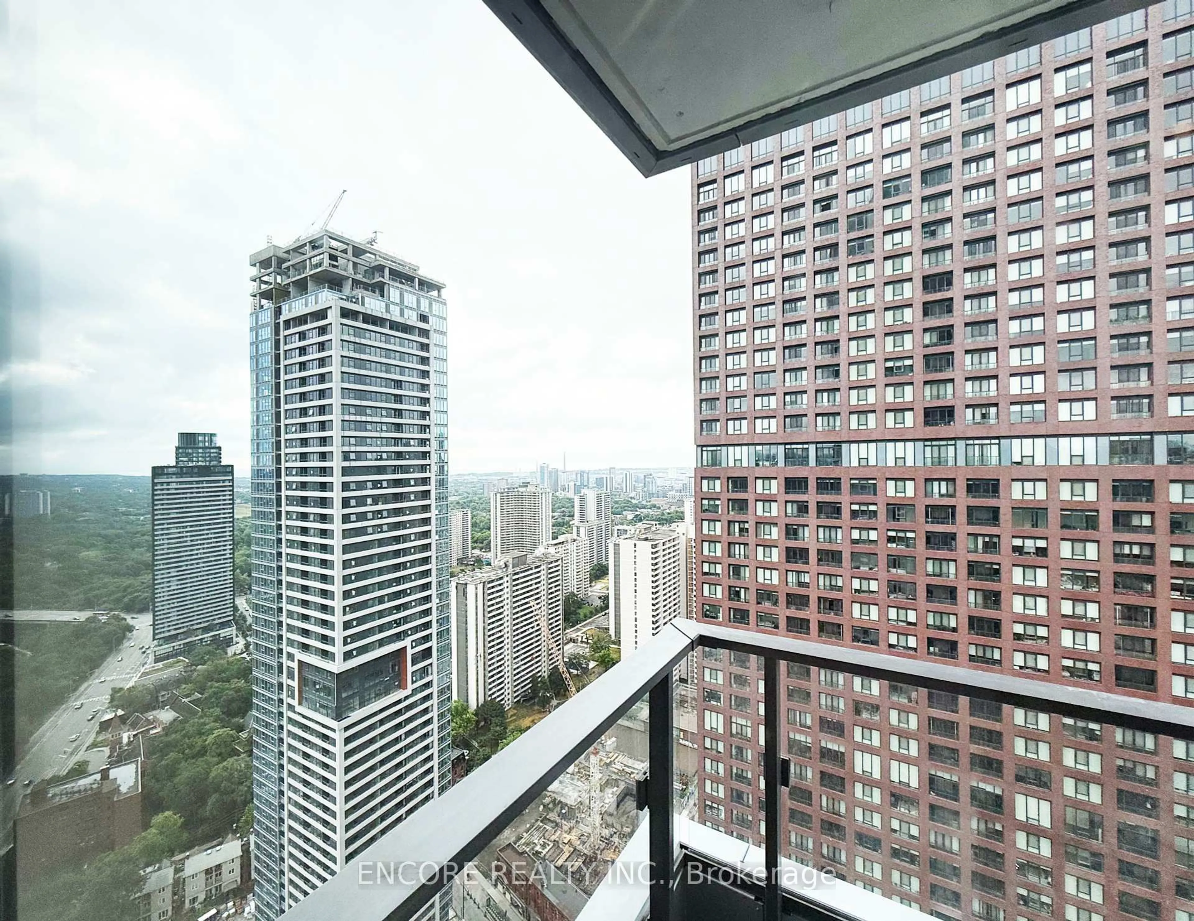 Balcony in the apartment, city buildings view from balcony for 395 Bloor St #3801, Toronto Ontario M4W 3T1