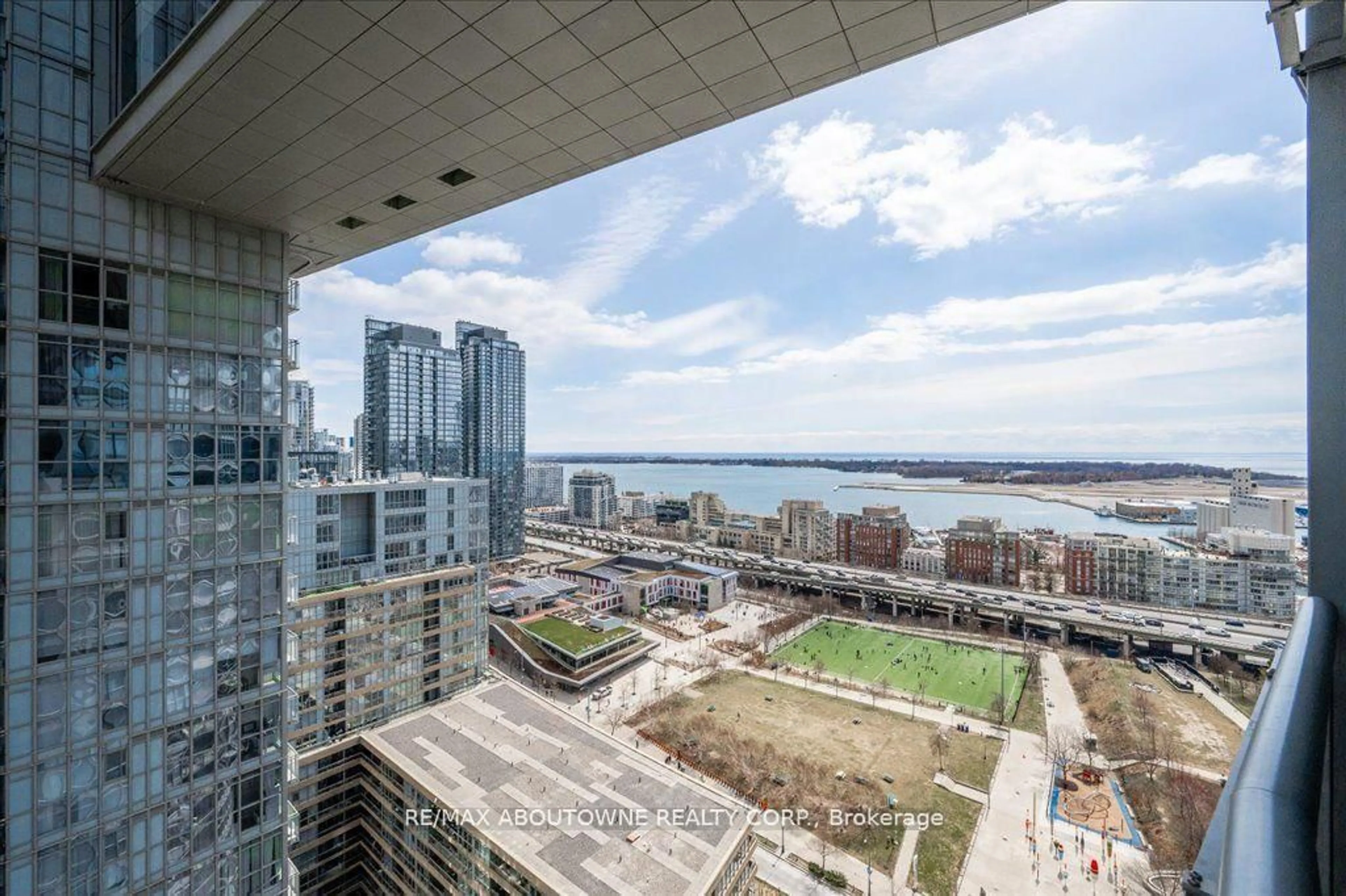 Patio, city buildings view from balcony for 21 Iceboat Terr #2805, Toronto Ontario M5V 4A9