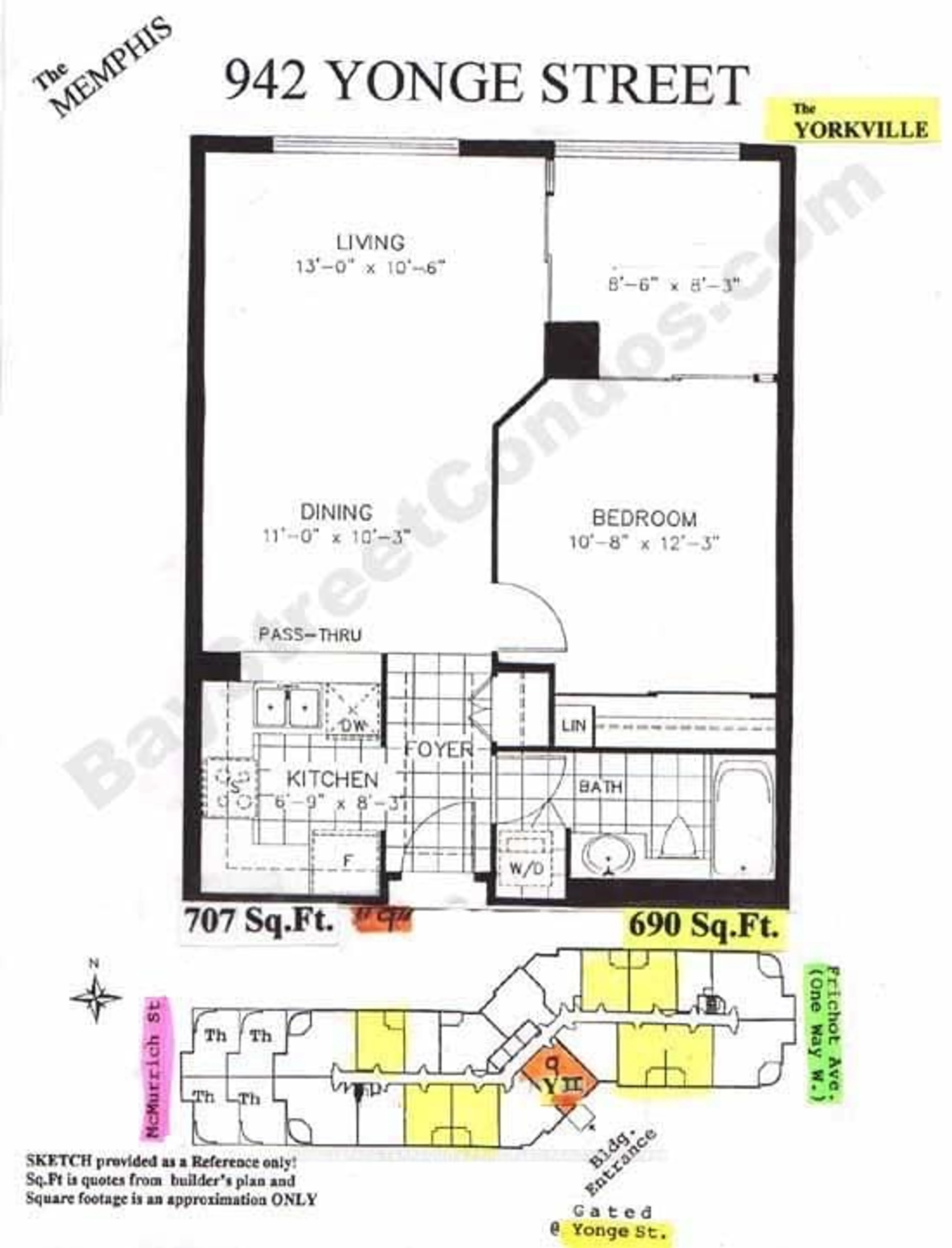 Floor plan for 942 Yonge St #418, Toronto Ontario M4W 3S8
