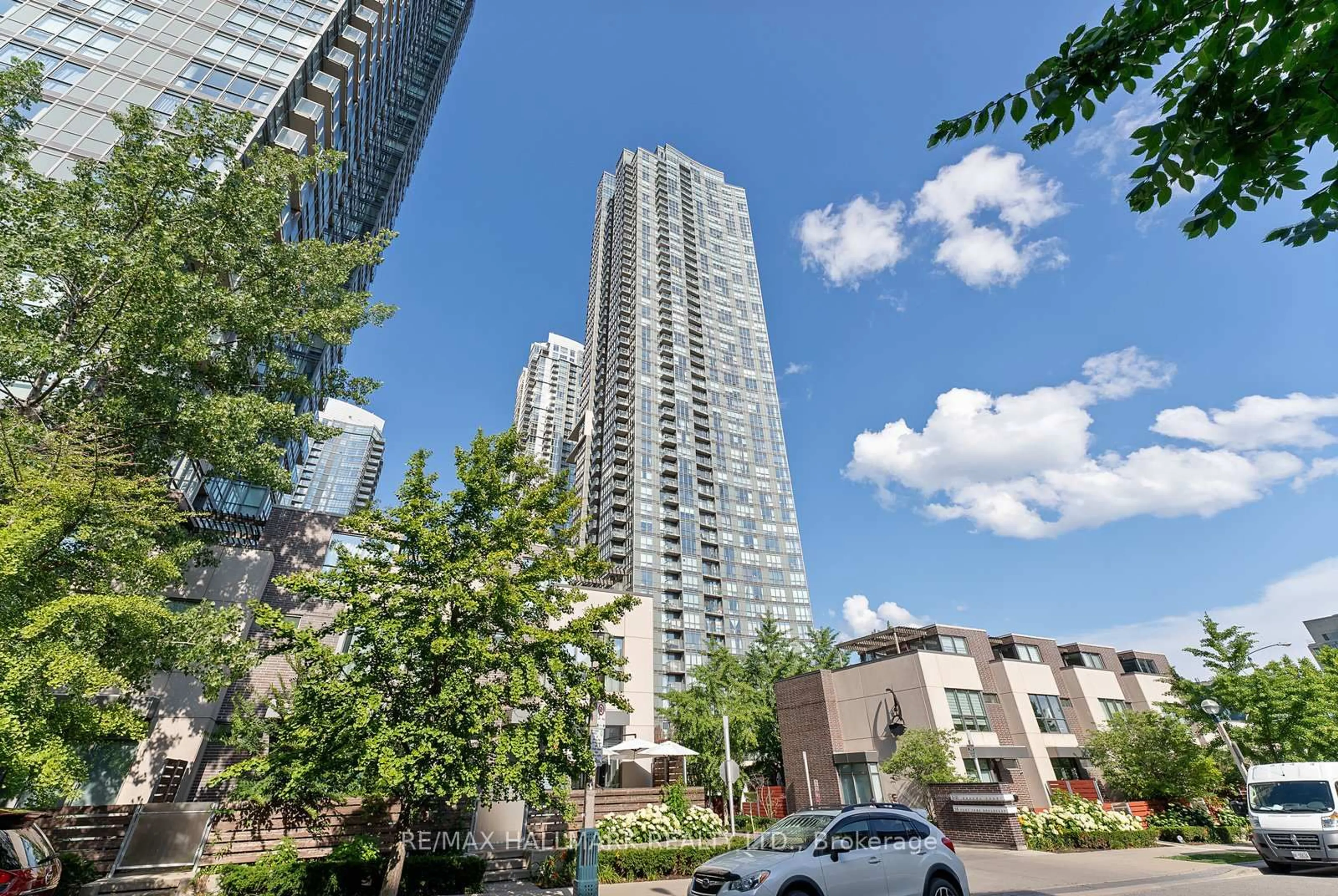 Patio, city buildings view from balcony for 11 Brunel Crt #3706, Toronto Ontario M5V 3Y3