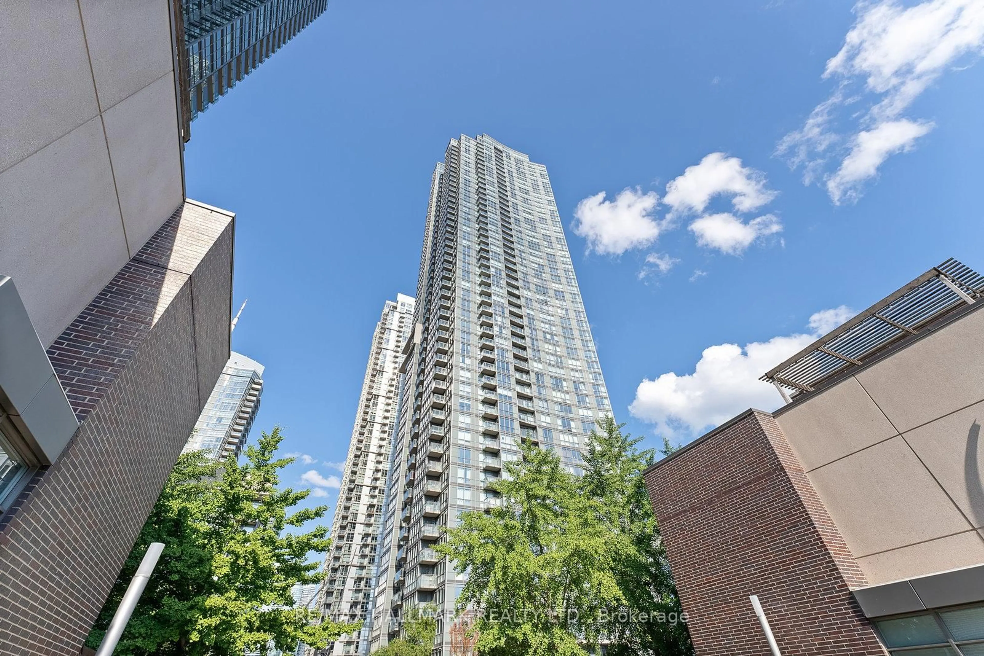 Patio, city buildings view from balcony for 11 Brunel Crt #3706, Toronto Ontario M5V 3Y3