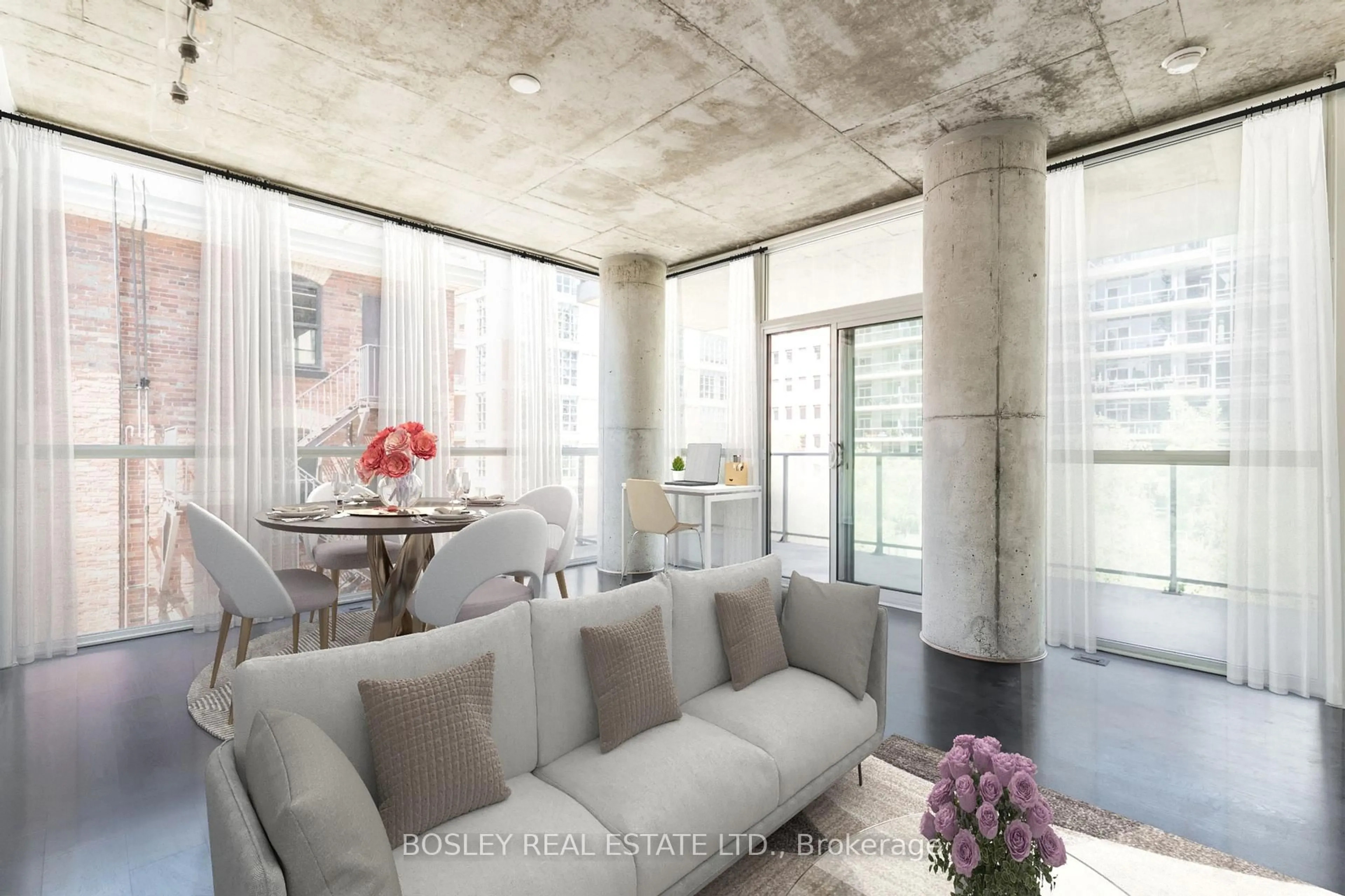 Living room with furniture, cement floor for 478 King St #317, Toronto Ontario M5V 0A8