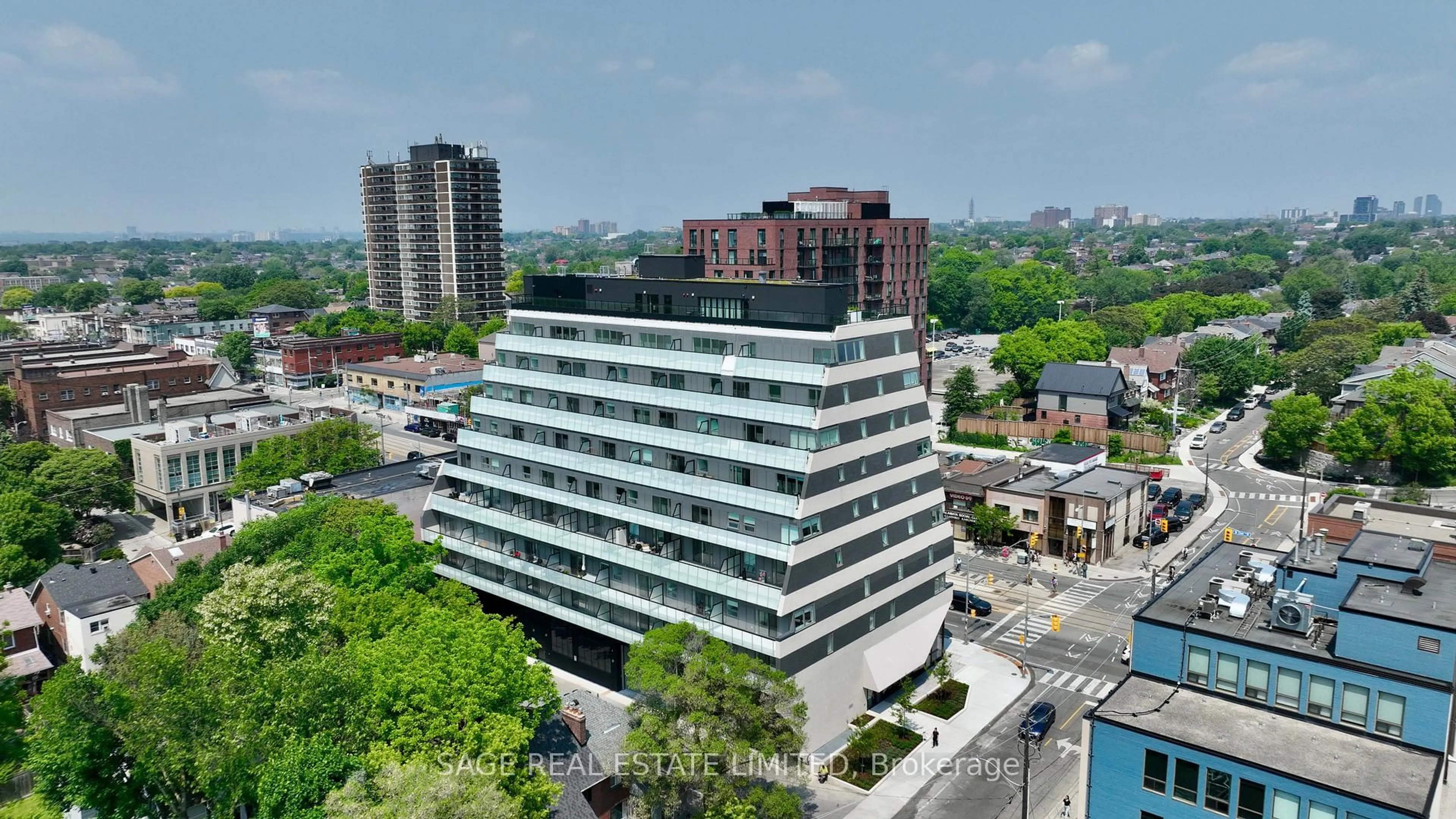 A pic from outside/outdoor area/front of a property/back of a property/a pic from drone, city buildings view from balcony for 863 St Clair Ave #808, Toronto Ontario M6C 1C4