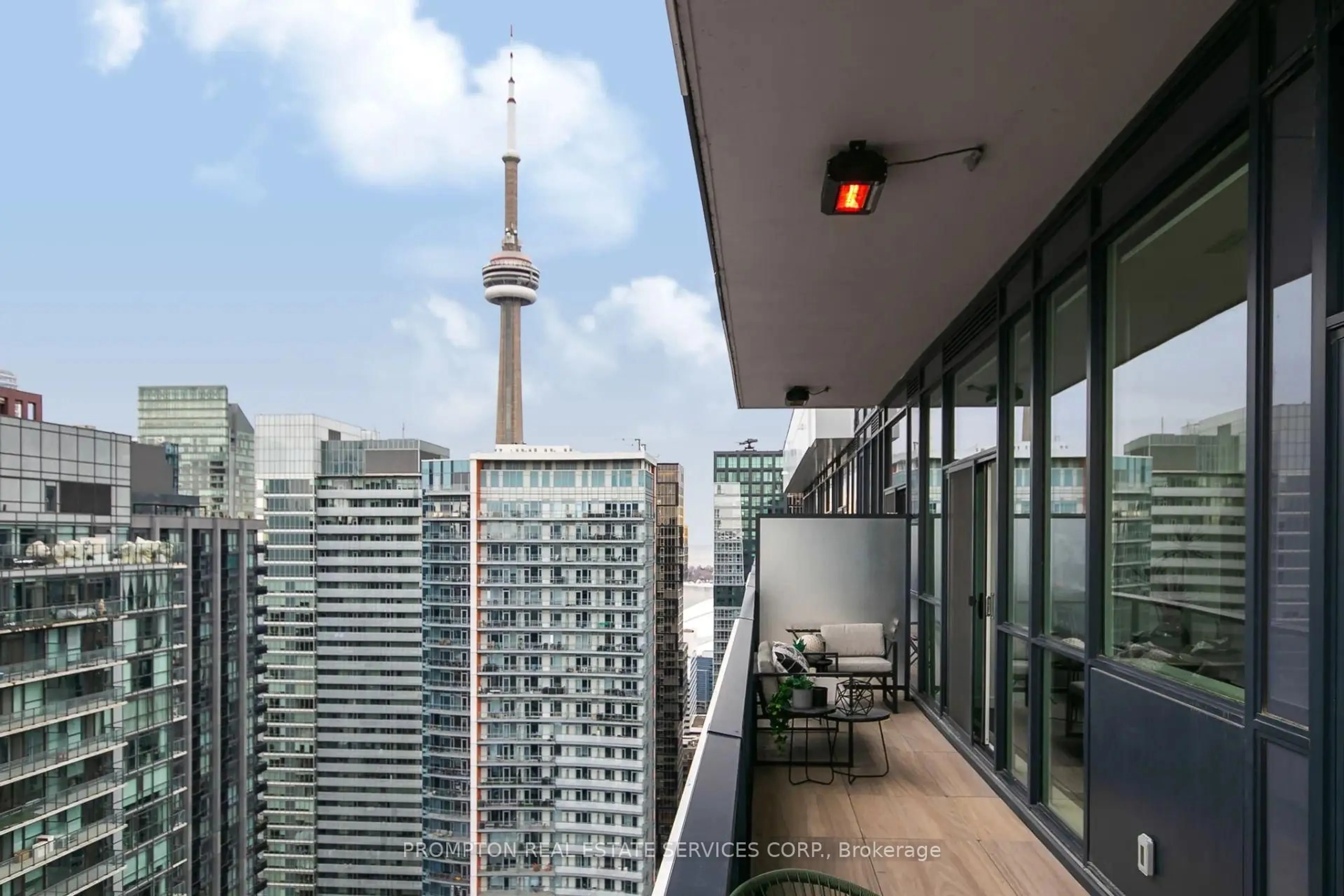 Balcony in the apartment, city buildings view from balcony for 38 Widmer St #PH 5102, Toronto Ontario M5V 2E9