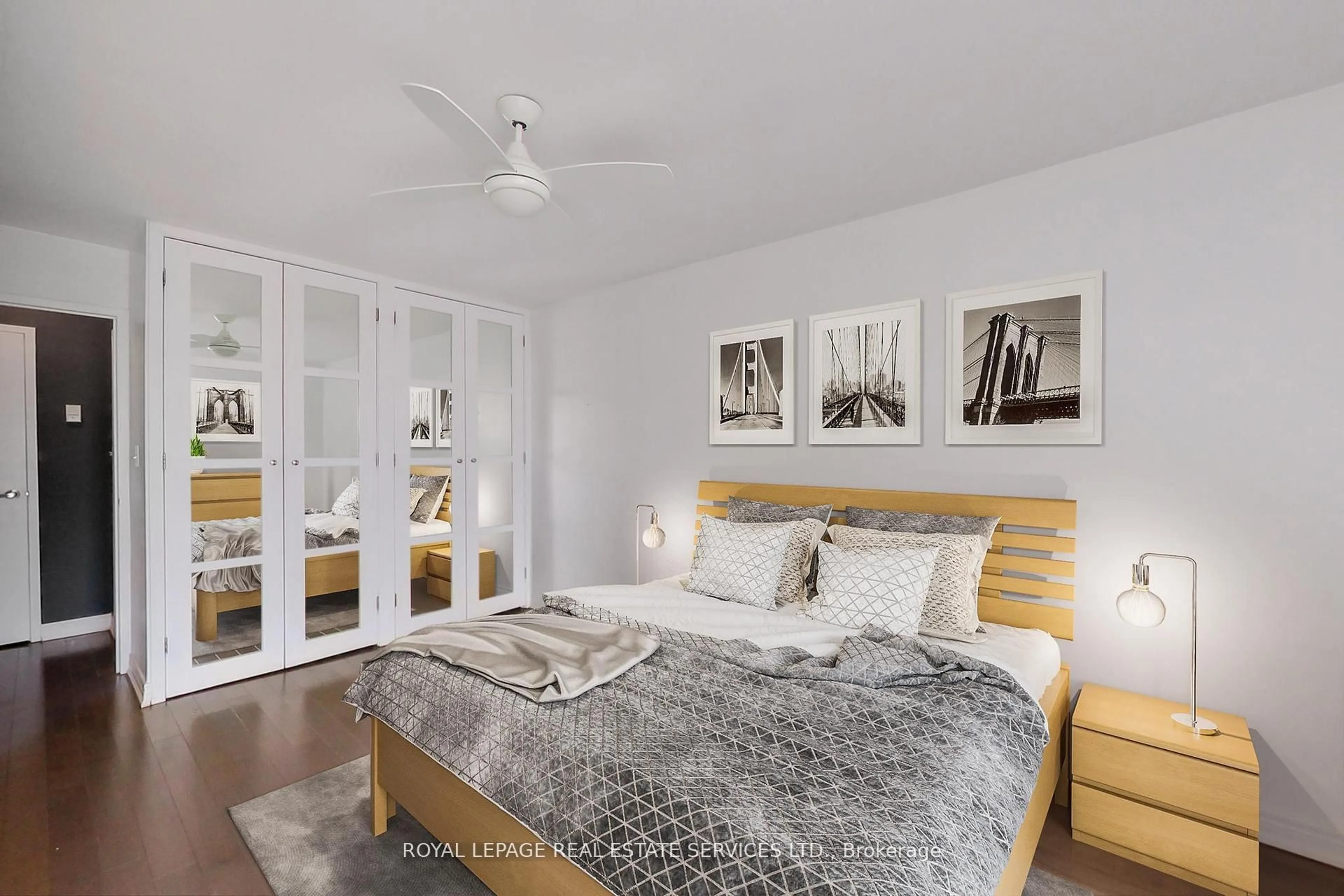 Bedroom with bed, wood/laminate floor for 40 Homewood Ave #1412, Toronto Ontario M4Y 2K2