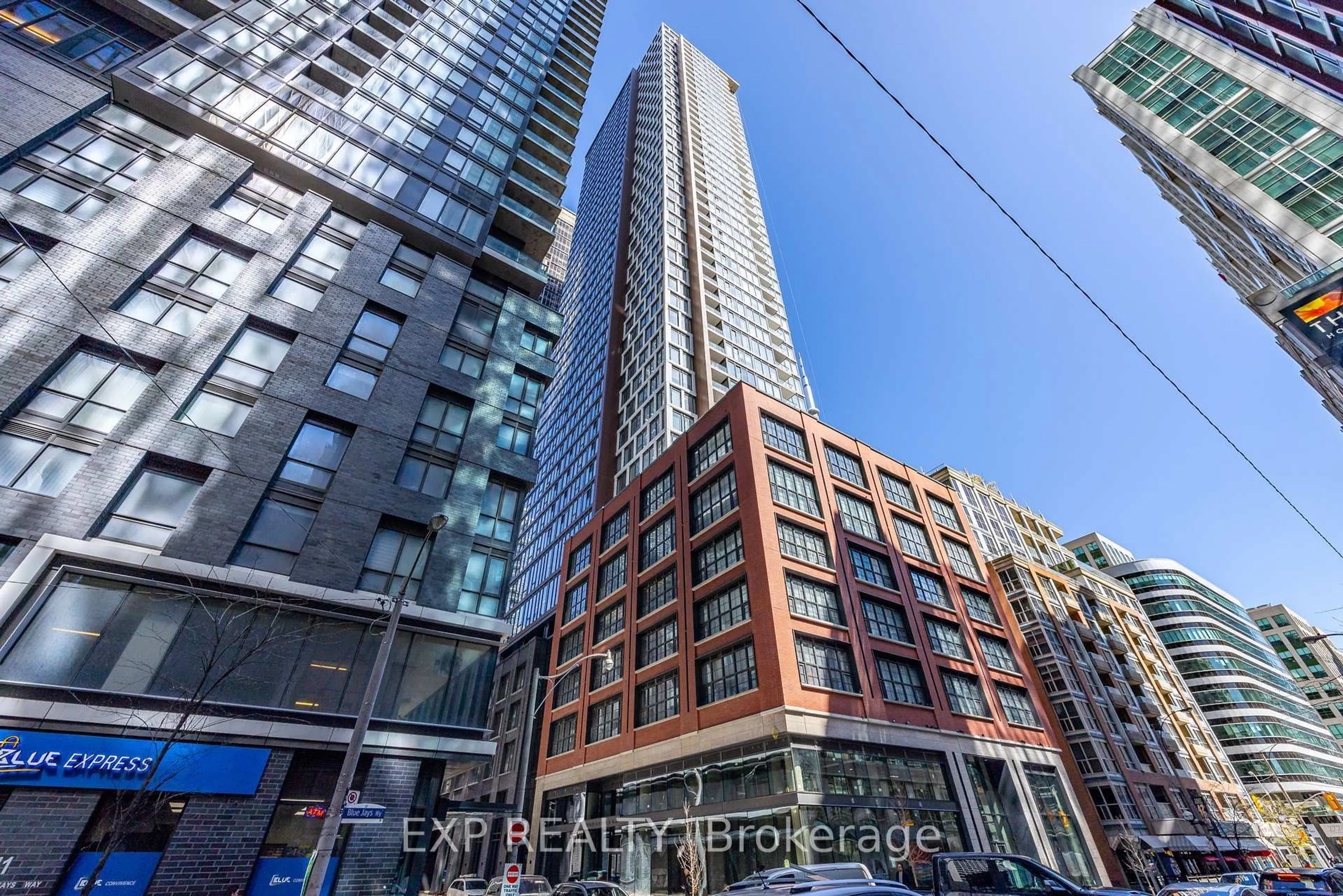 A pic from outside/outdoor area/front of a property/back of a property/a pic from drone, city buildings view from balcony for 55 Mercer St #3509, Toronto Ontario M5V 0W4