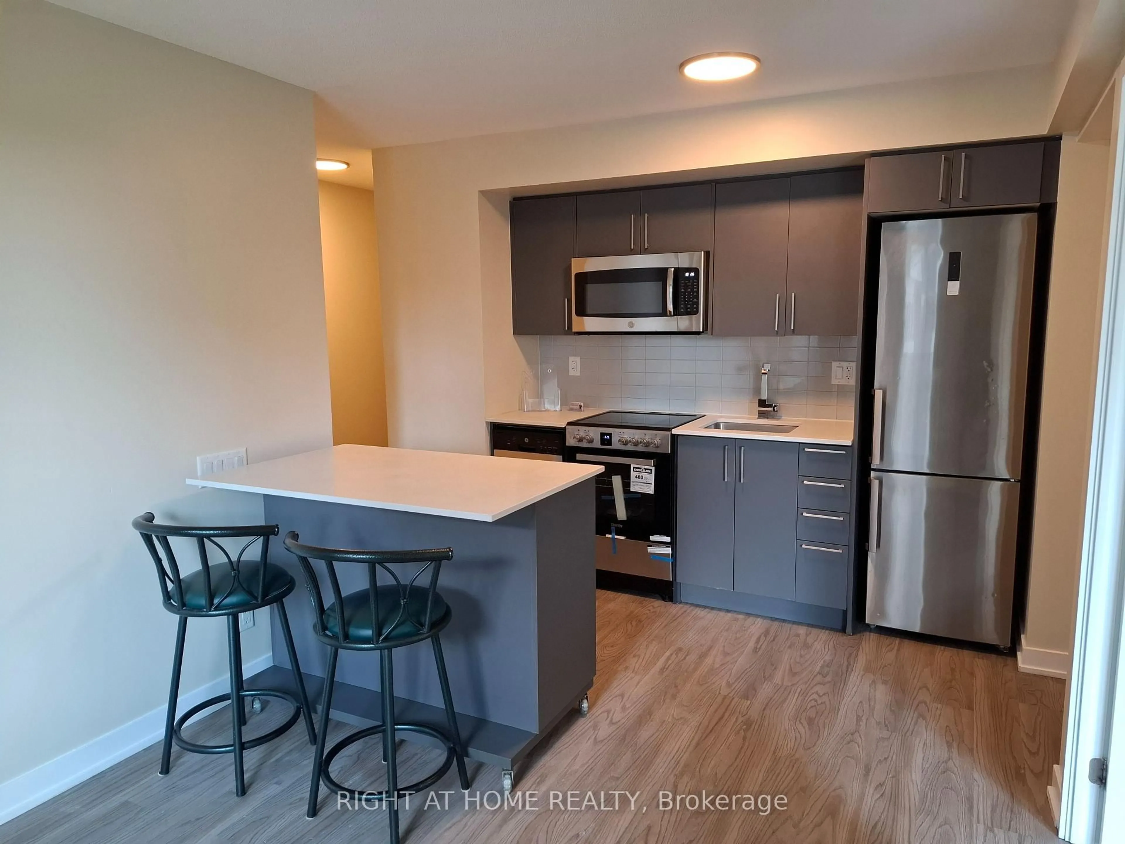 Standard kitchen, wood/laminate floor for 38 Monte Kwinter Crt #425, Toronto Ontario M3H 0E2