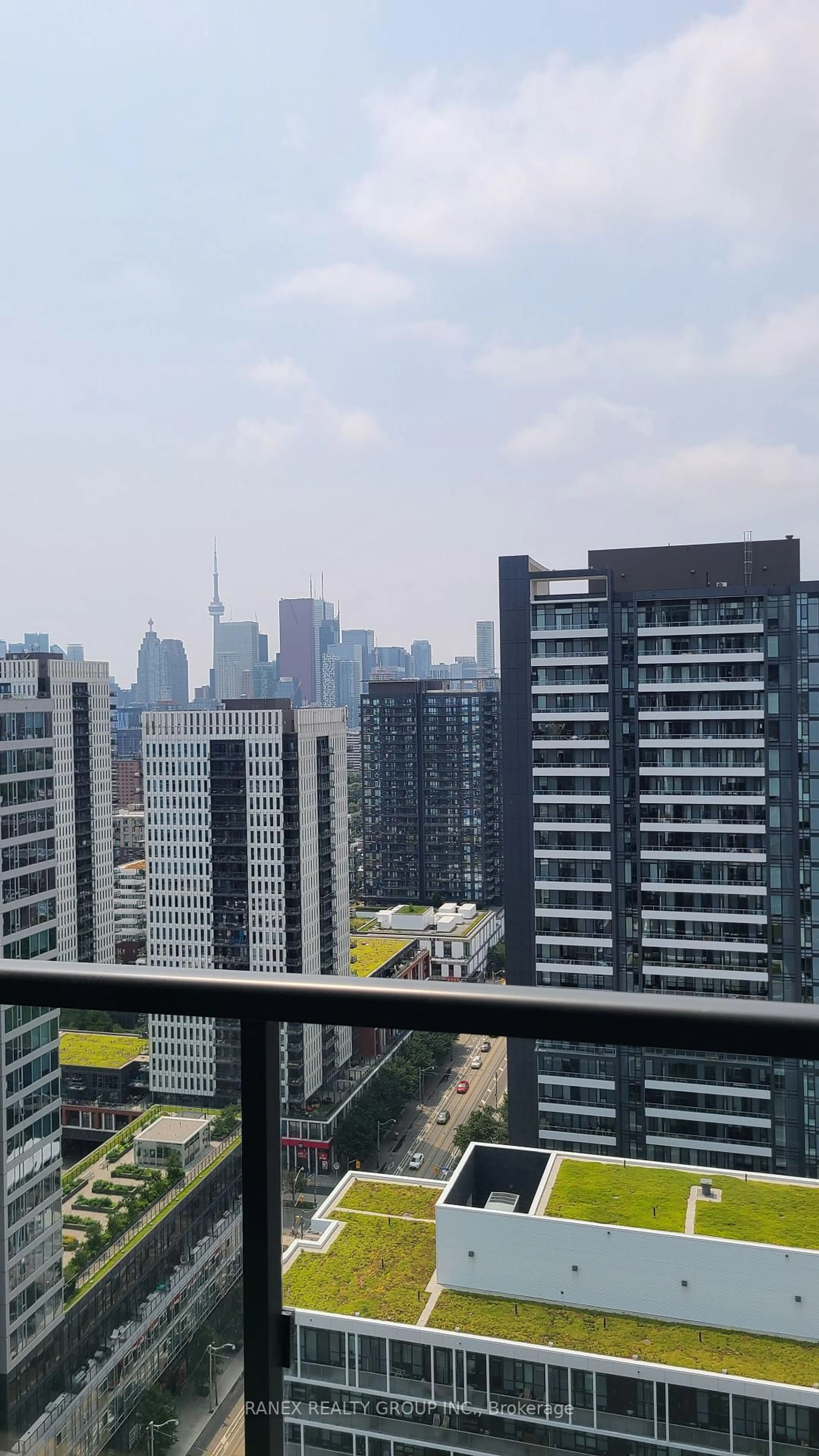 Balcony in the apartment, city buildings view from balcony for 130 River St #E-2607, Toronto Ontario M5A 0R8