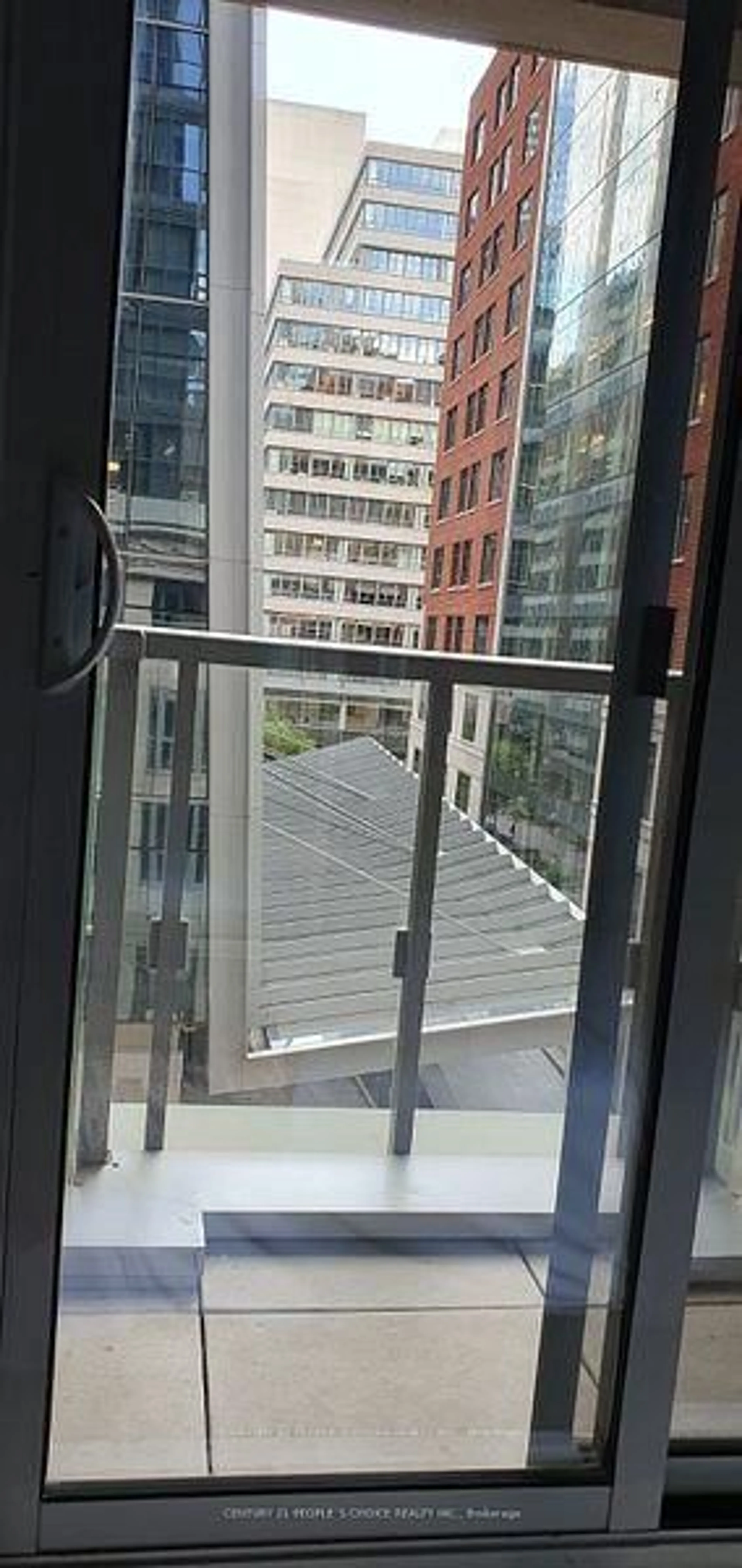 Balcony in the apartment, city buildings view from balcony for 70 Temperance St #411, Toronto Ontario M5H 4E8