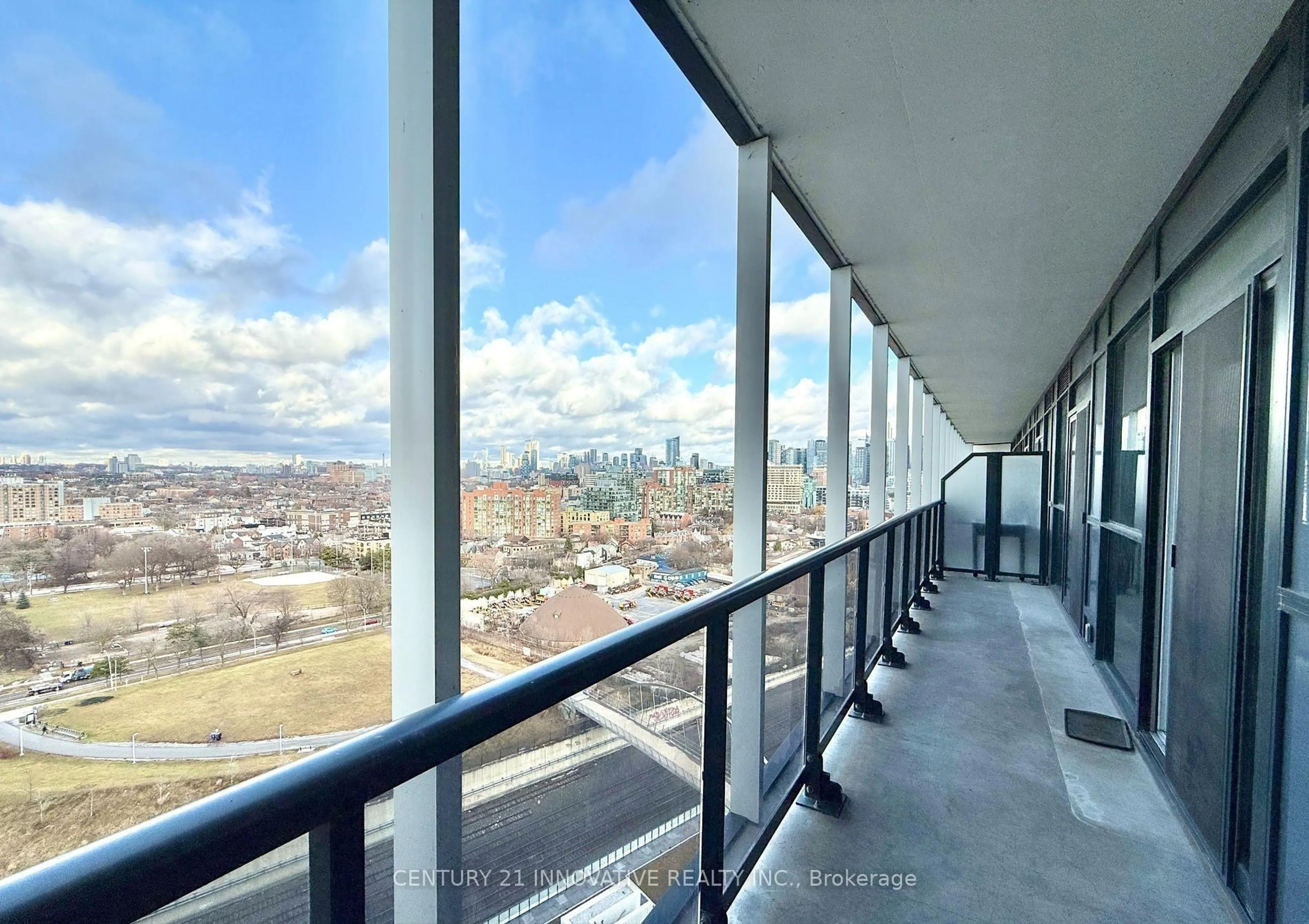 Balcony in the apartment, city buildings view from balcony for 30 Ordnance St #1607, Toronto Ontario M6K 0C8