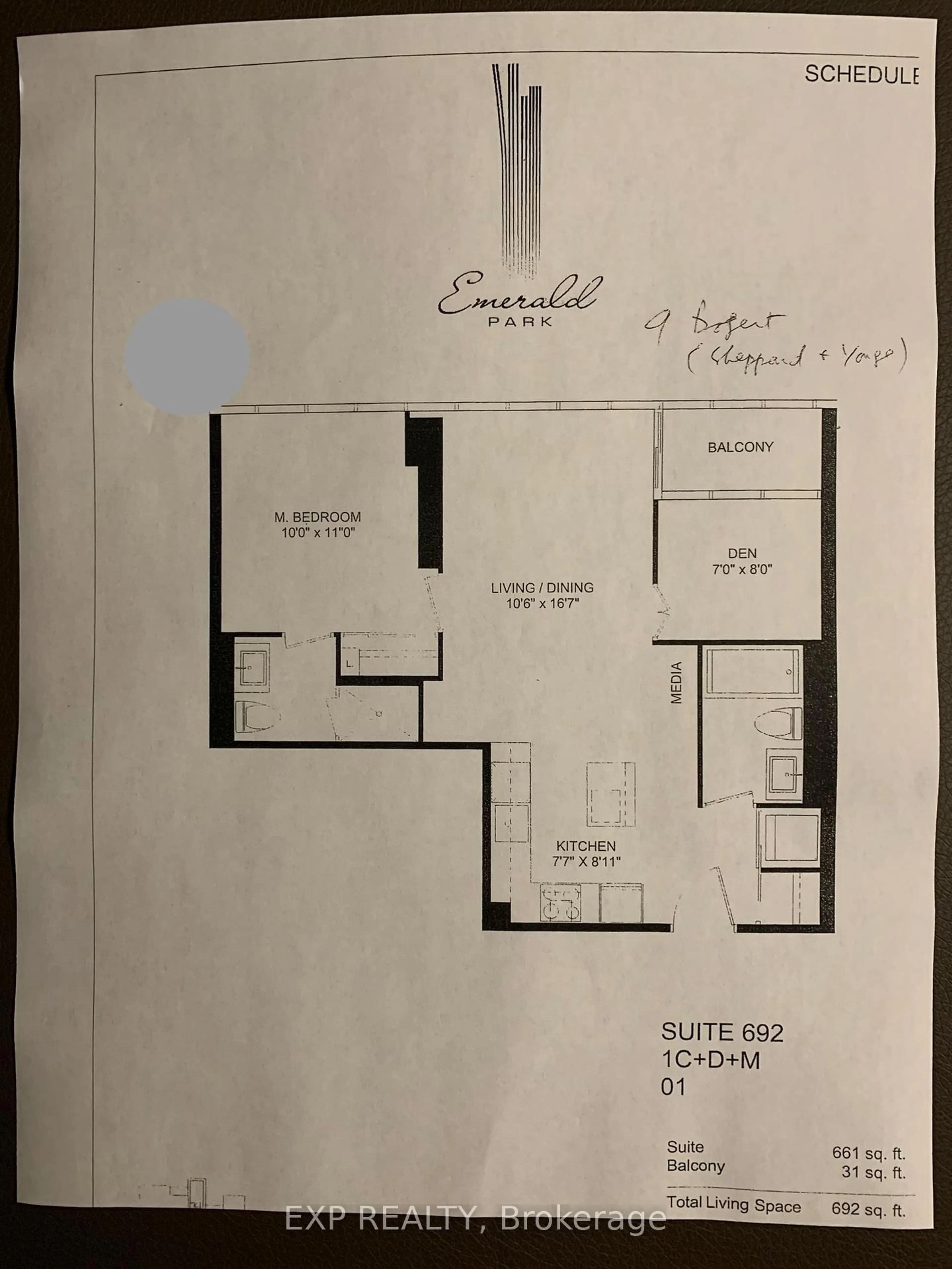 Floor plan for 9 Bogert Ave #2501, Toronto Ontario M2N 0H3
