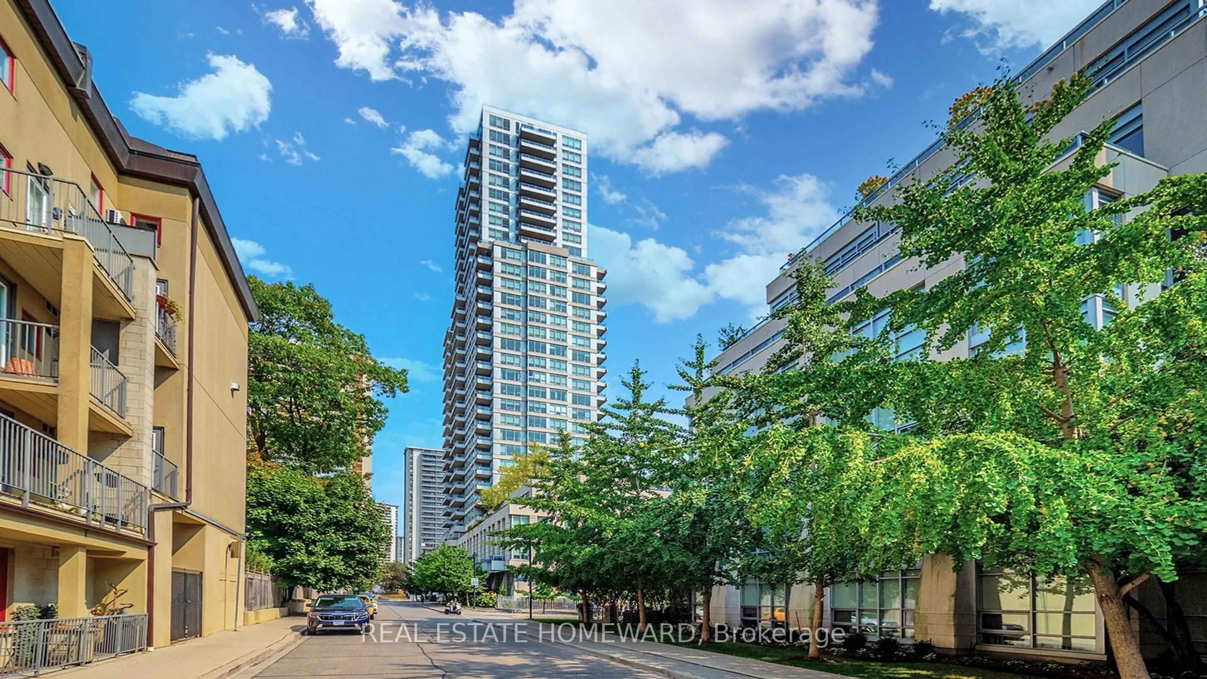 A pic from outside/outdoor area/front of a property/back of a property/a pic from drone, city buildings view from balcony for 500 Sherbourne St #2706, Toronto Ontario M4X 1L1