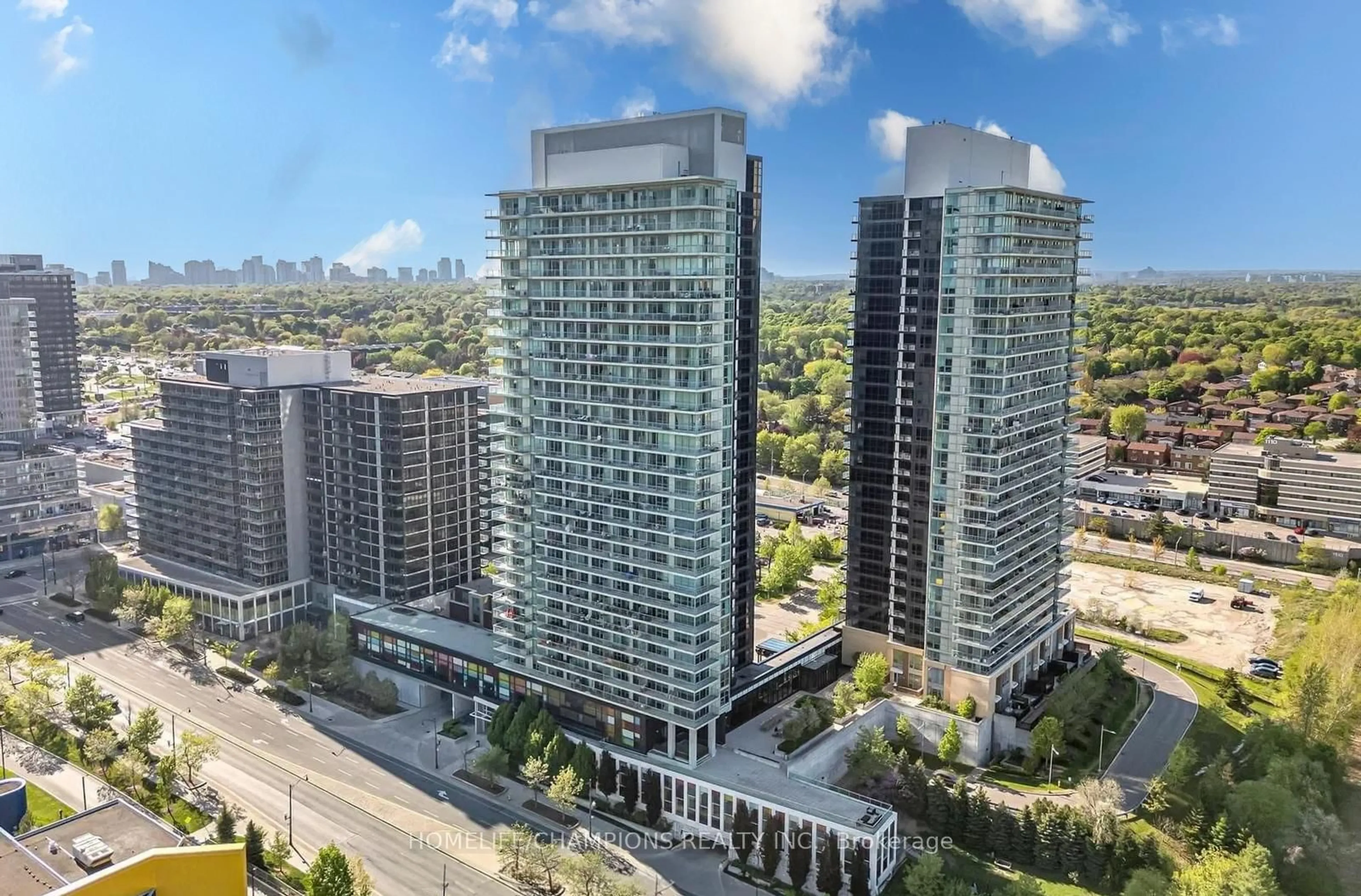 A pic from outside/outdoor area/front of a property/back of a property/a pic from drone, city buildings view from balcony for 29 Singer Crt #1711, Toronto Ontario M2K 0B4