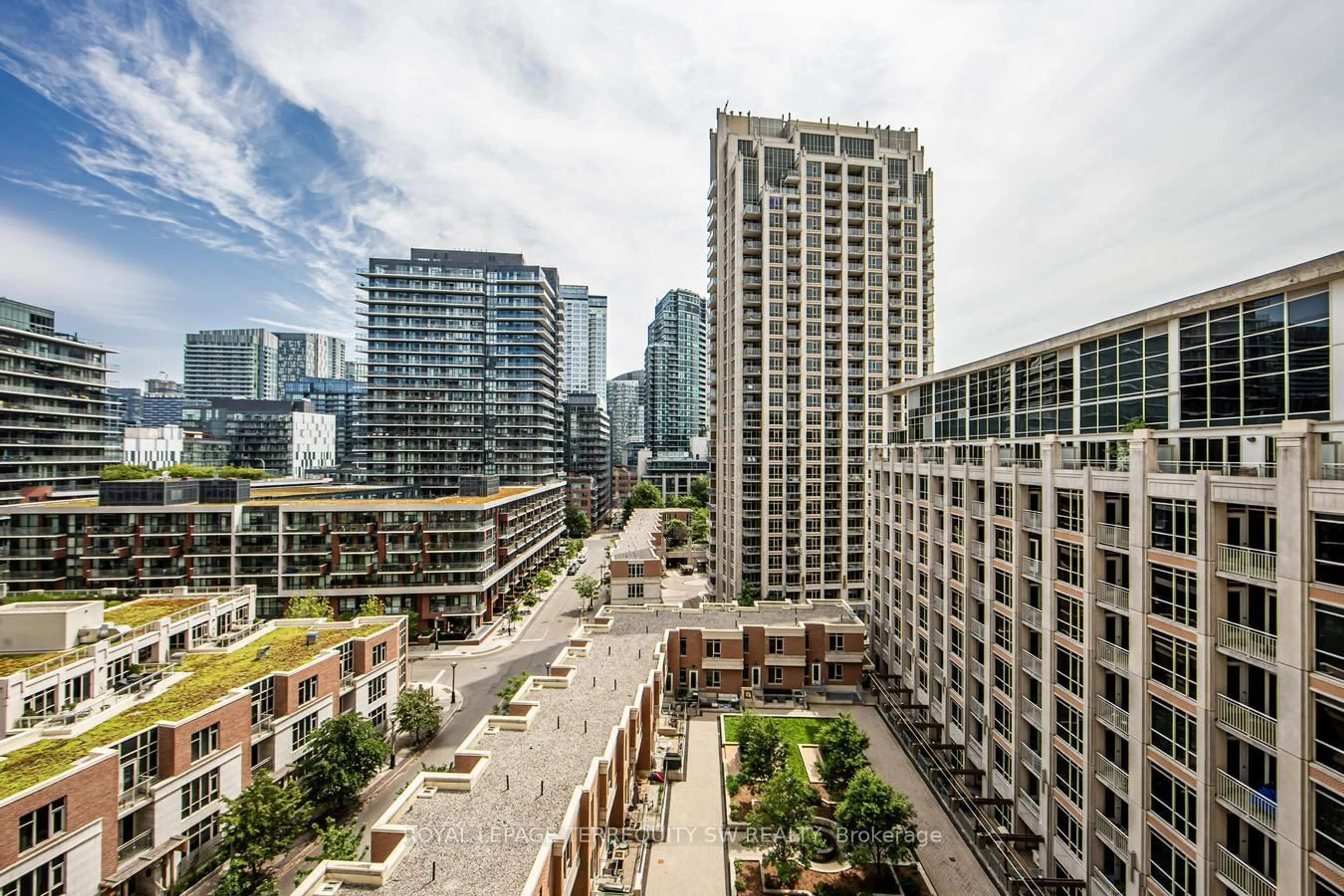 Patio, city buildings view from balcony for 628 Fleet St #1009, Toronto Ontario M5V 1A8