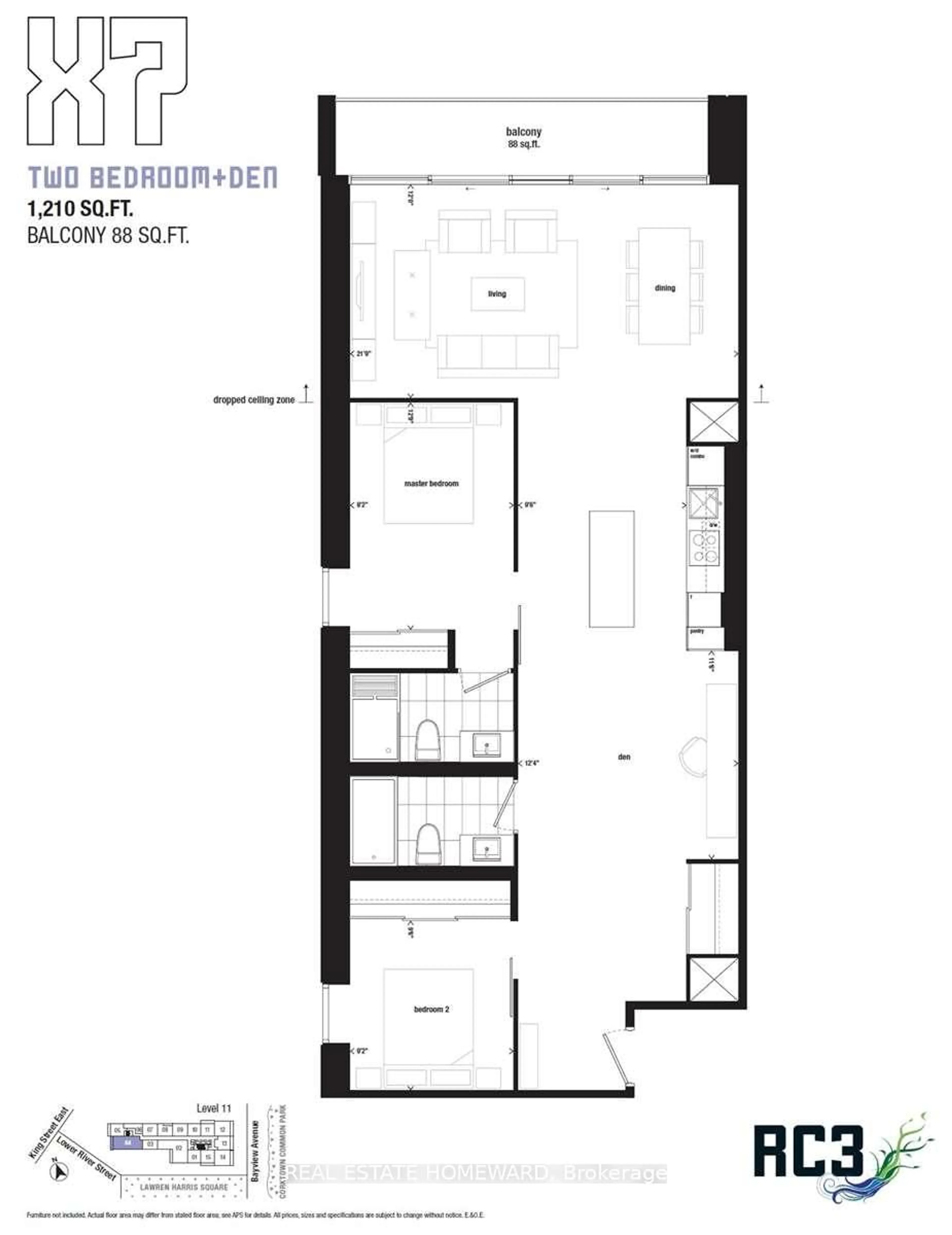 Floor plan for 170 Bayview Ave #1104, Toronto Ontario M5A 0M4