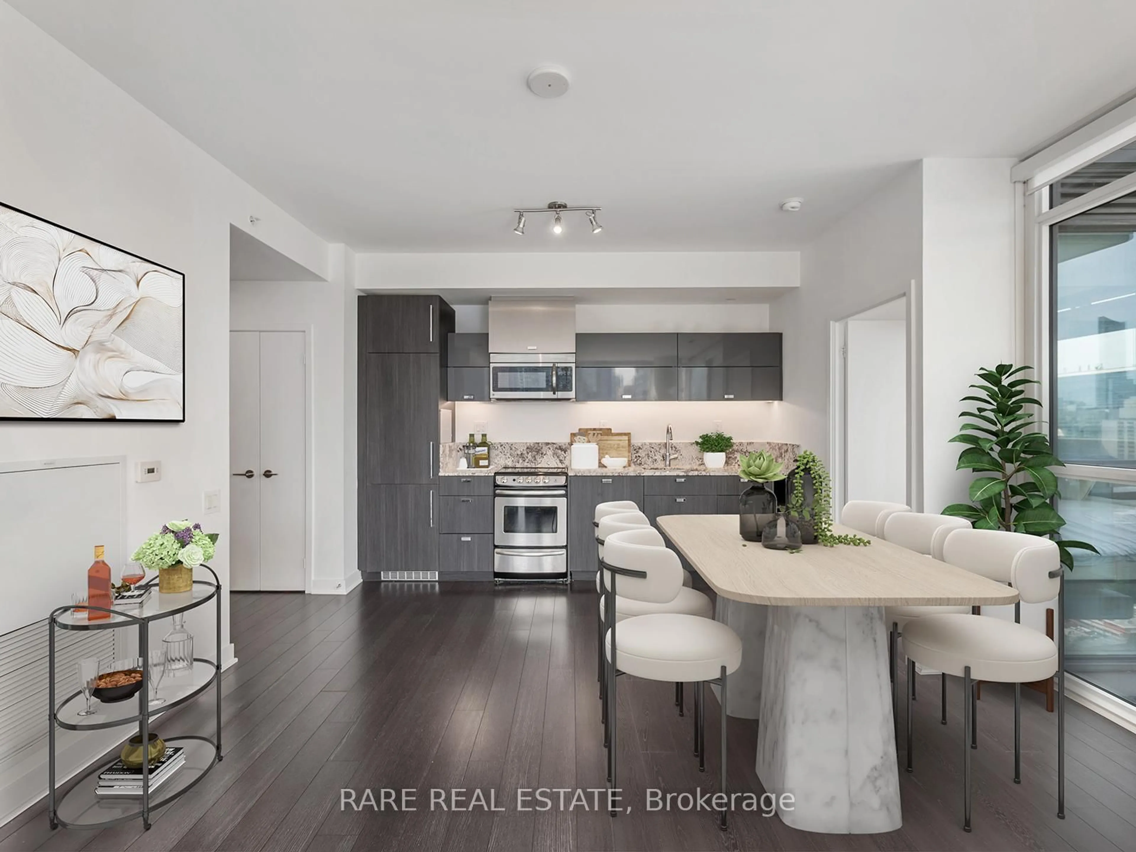 Open concept kitchen, wood/laminate floor for 290 Adelaide St #2705, Toronto Ontario M5V 1P6