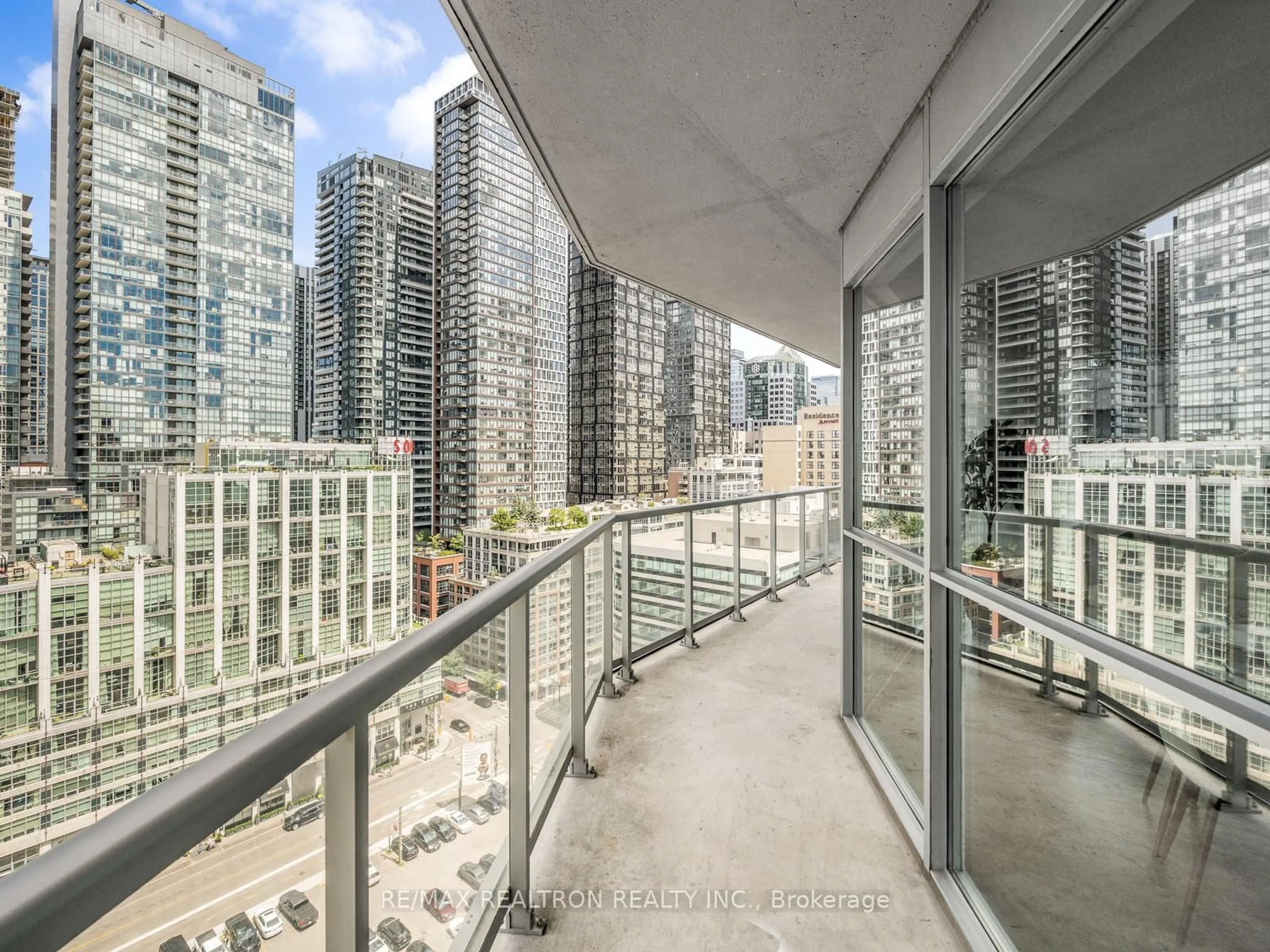 Balcony in the apartment, city buildings view from balcony for 352 Front St #1816, Toronto Ontario M5V 0K3