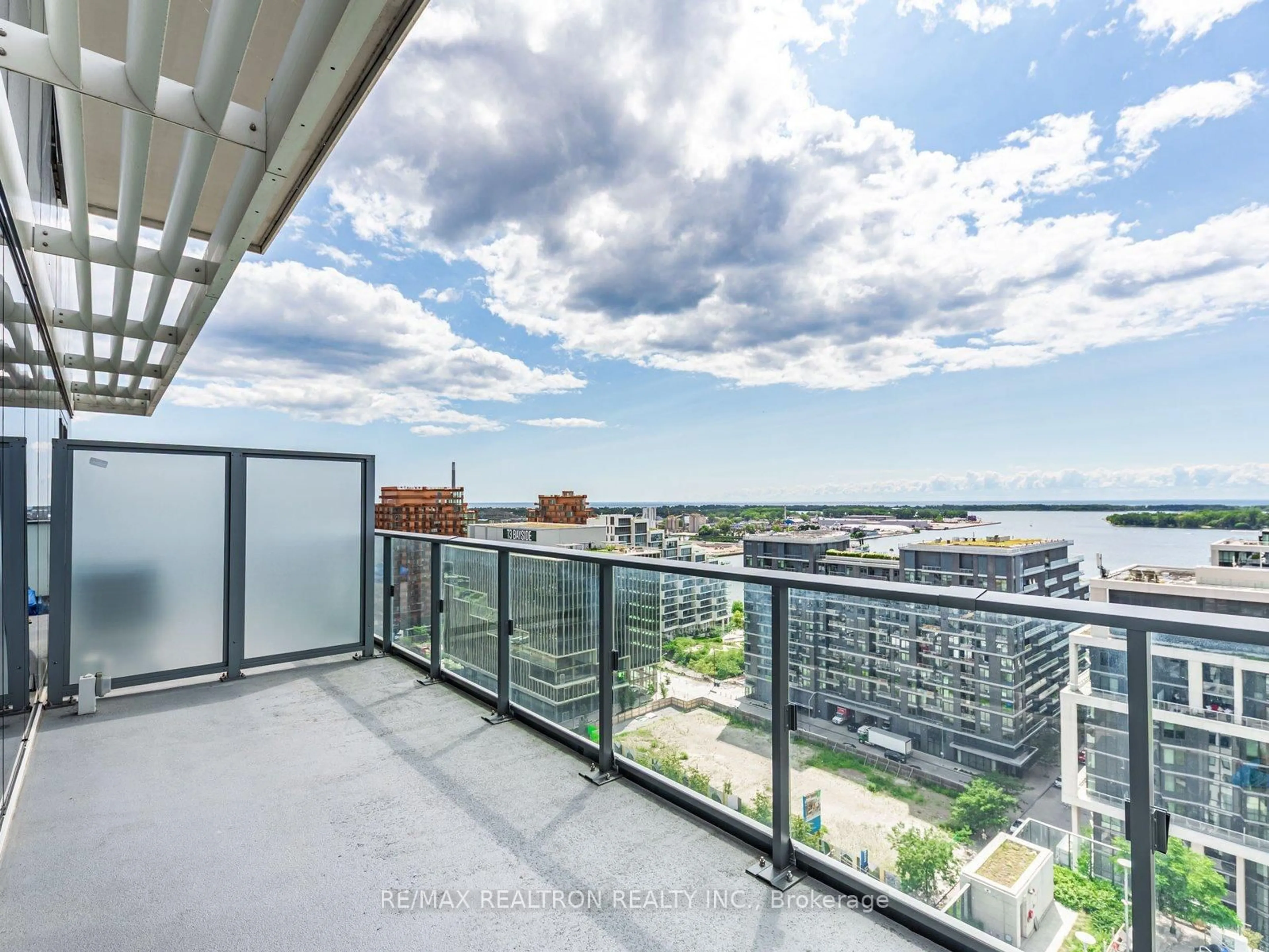 Balcony in the apartment, city buildings view from balcony for 16 Bonnycastle St #1709, Toronto Ontario M5A 0C9