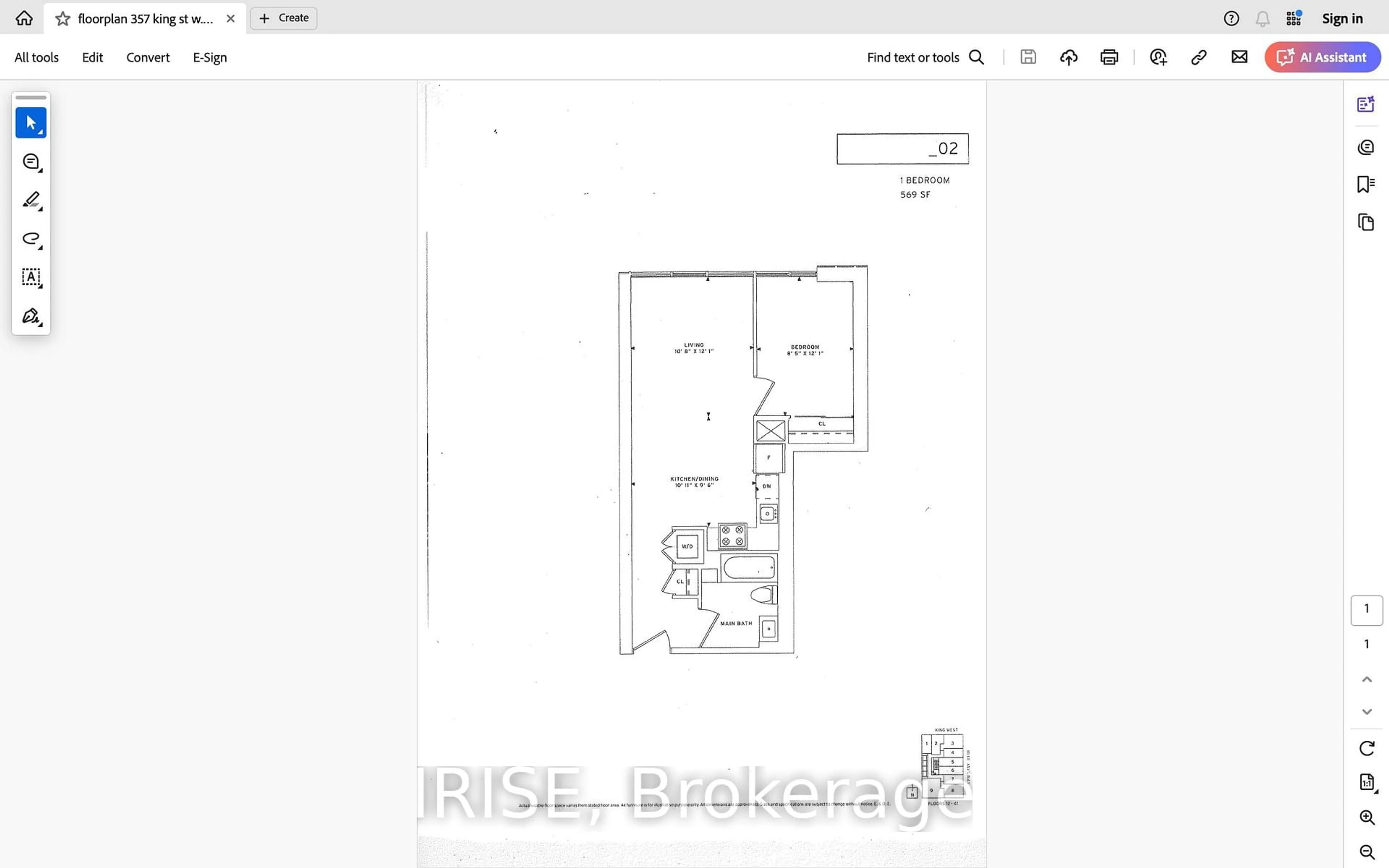 Floor plan for 357 King St #1702, Toronto Ontario M5V 0S7