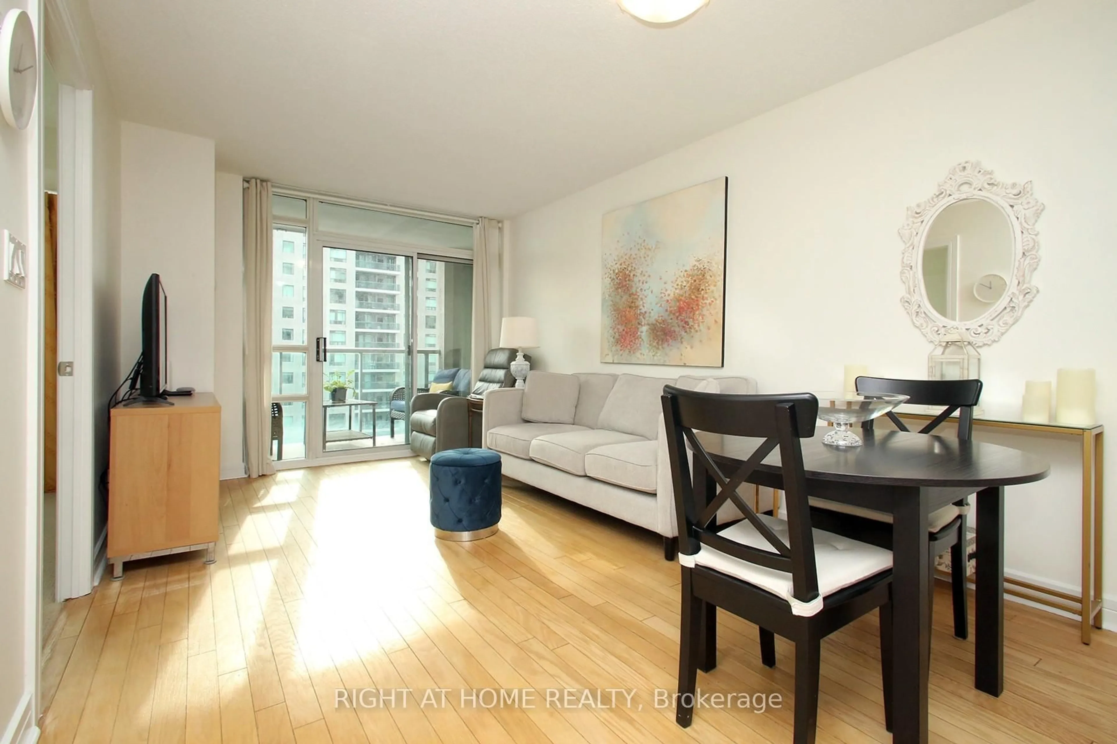 Living room with furniture, wood/laminate floor for 16 Harrison Garden Blvd #1507, Toronto Ontario M2N 7J6