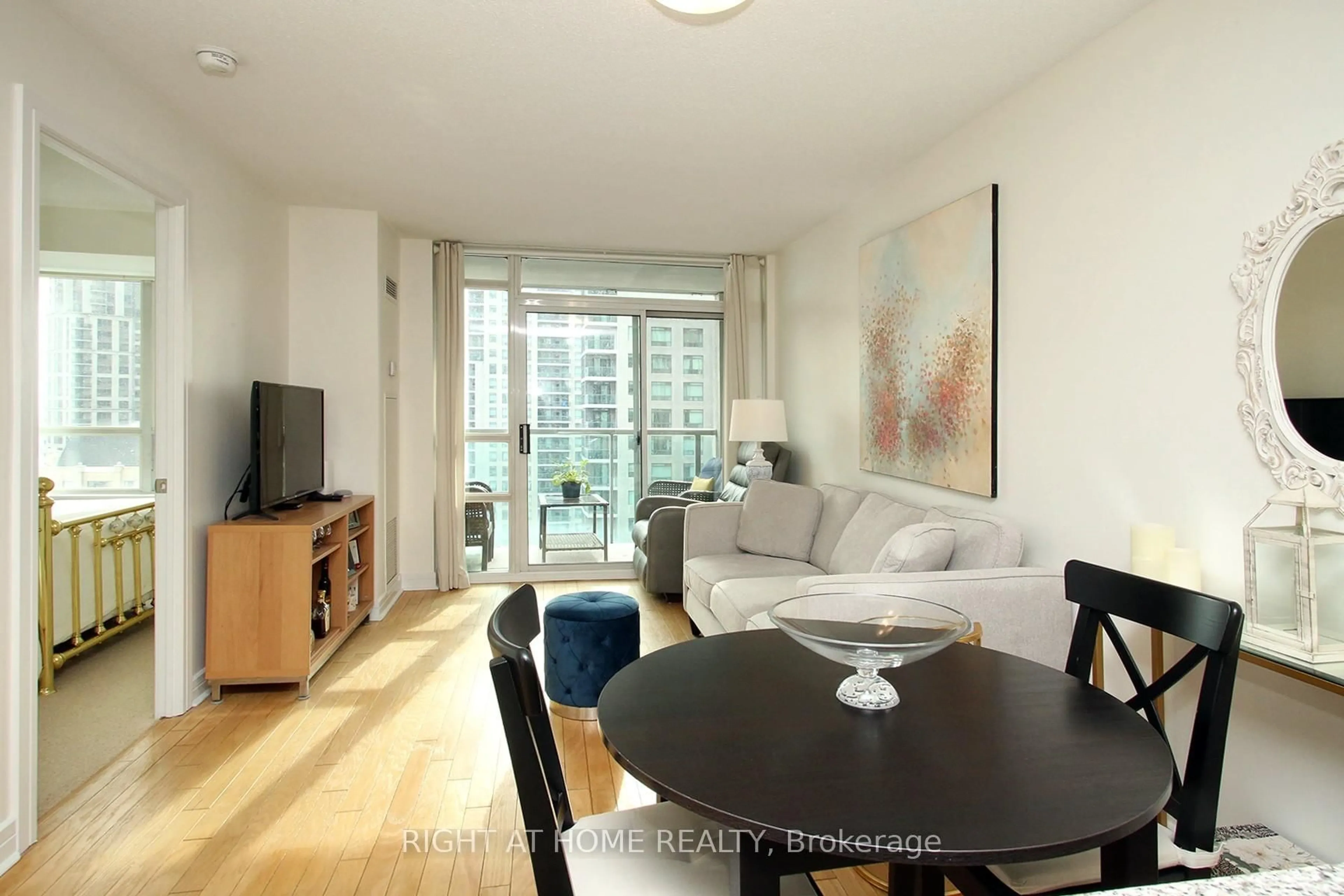 Living room with furniture, wood/laminate floor for 16 Harrison Garden Blvd #1507, Toronto Ontario M2N 7J6
