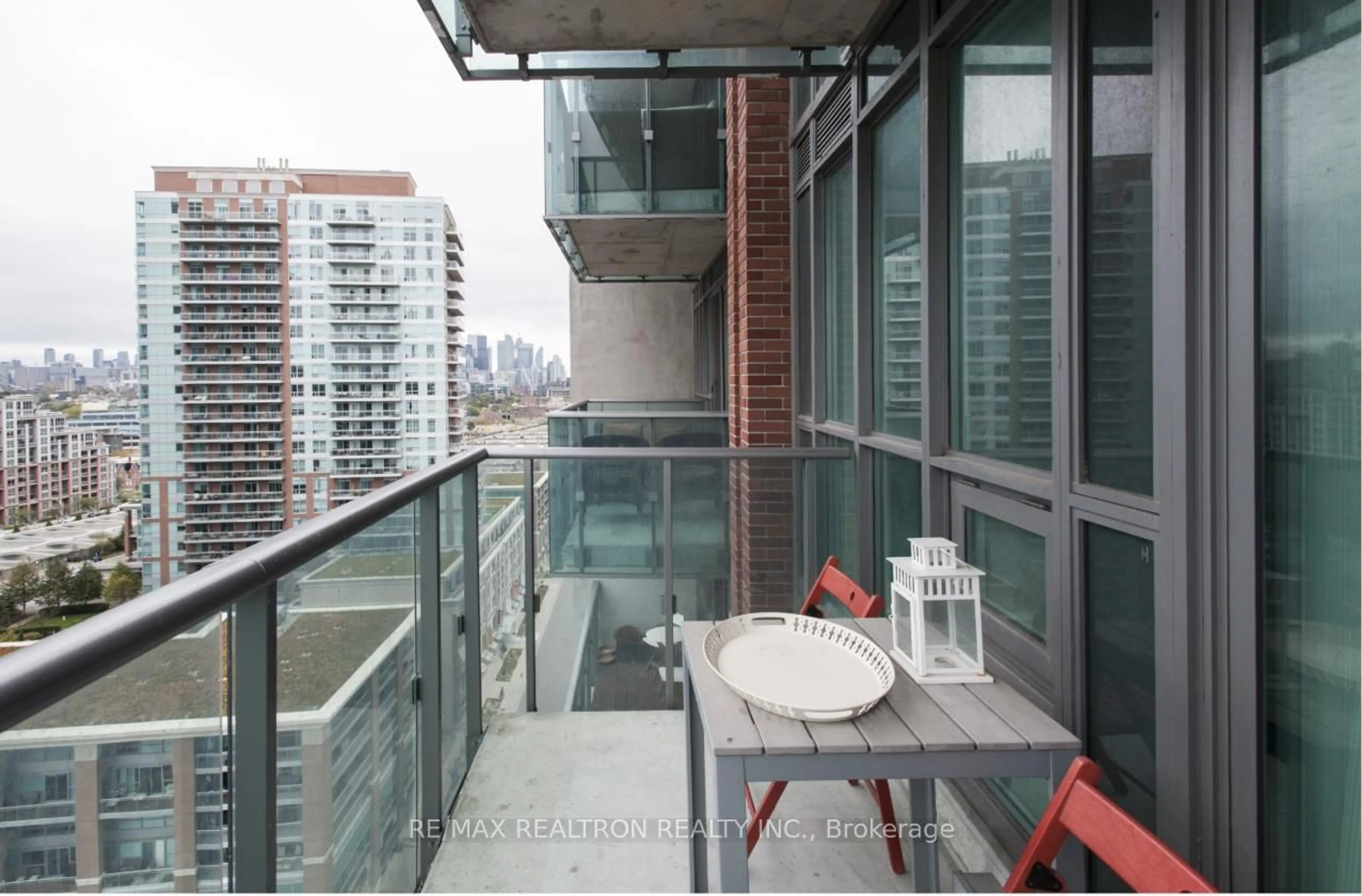 Balcony in the apartment, city buildings view from balcony for 150 East Liberty St #1514, Toronto Ontario M6K 3R5