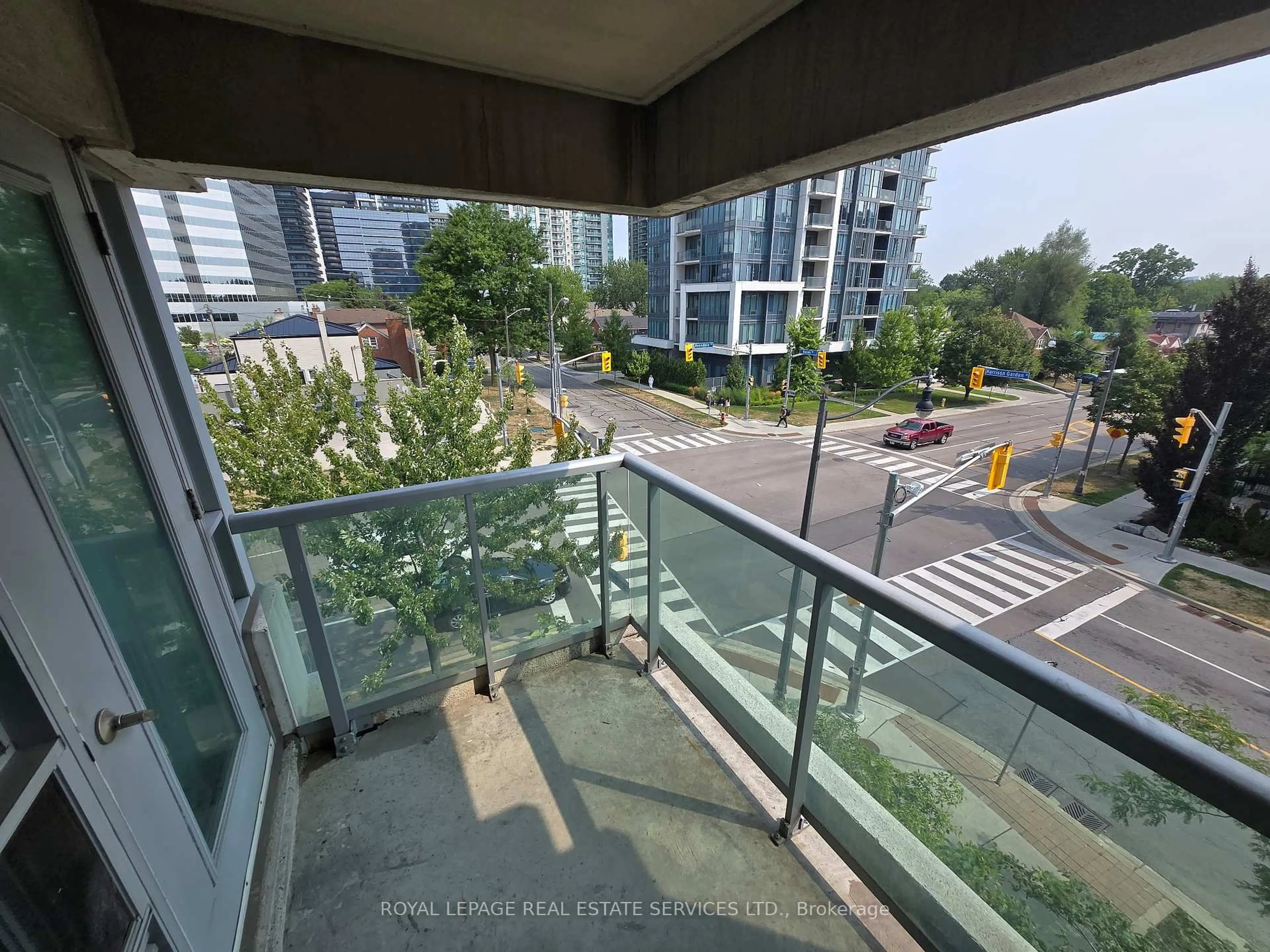 Balcony in the apartment, city buildings view from balcony for 19 Avondale Ave #309, Toronto Ontario M2N 0A6